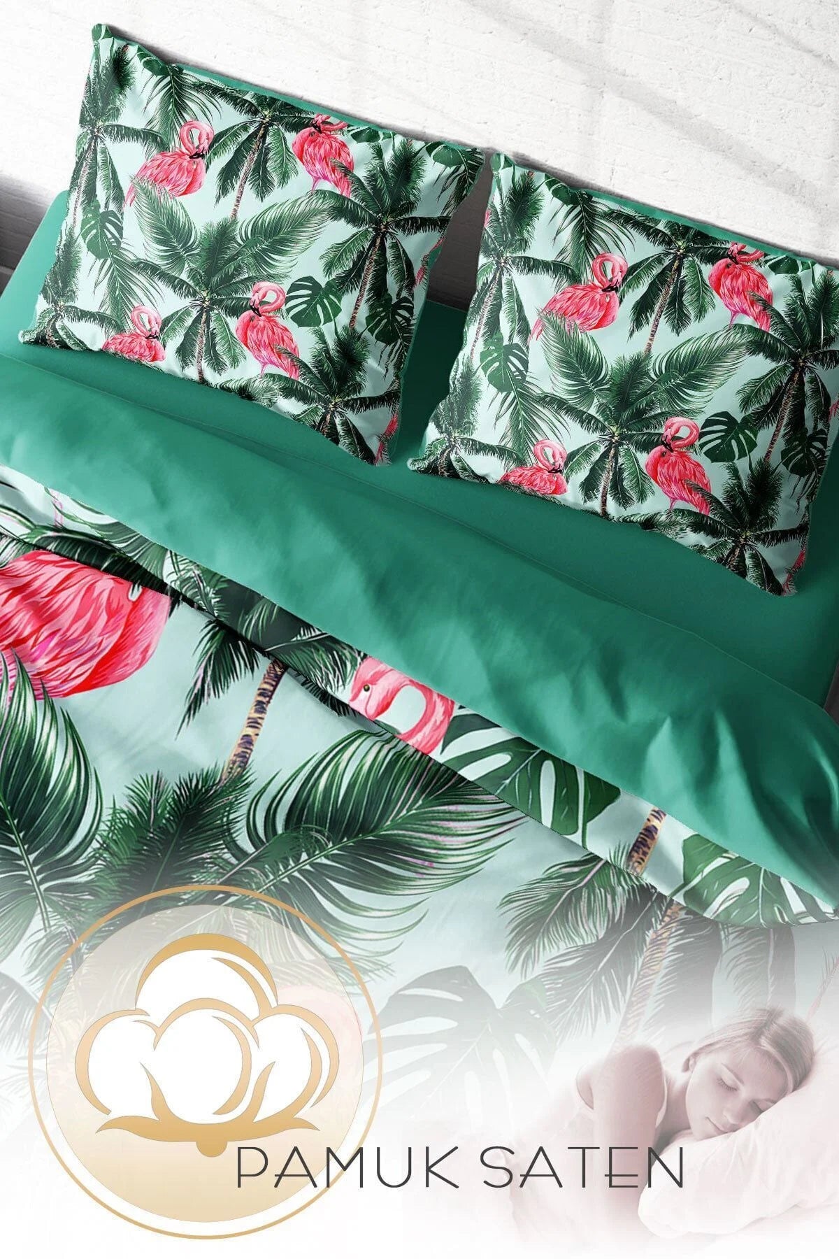 Nevresim Takımı Pamuk Saten Çift Kişilik 3D Digital Flamingo Iı