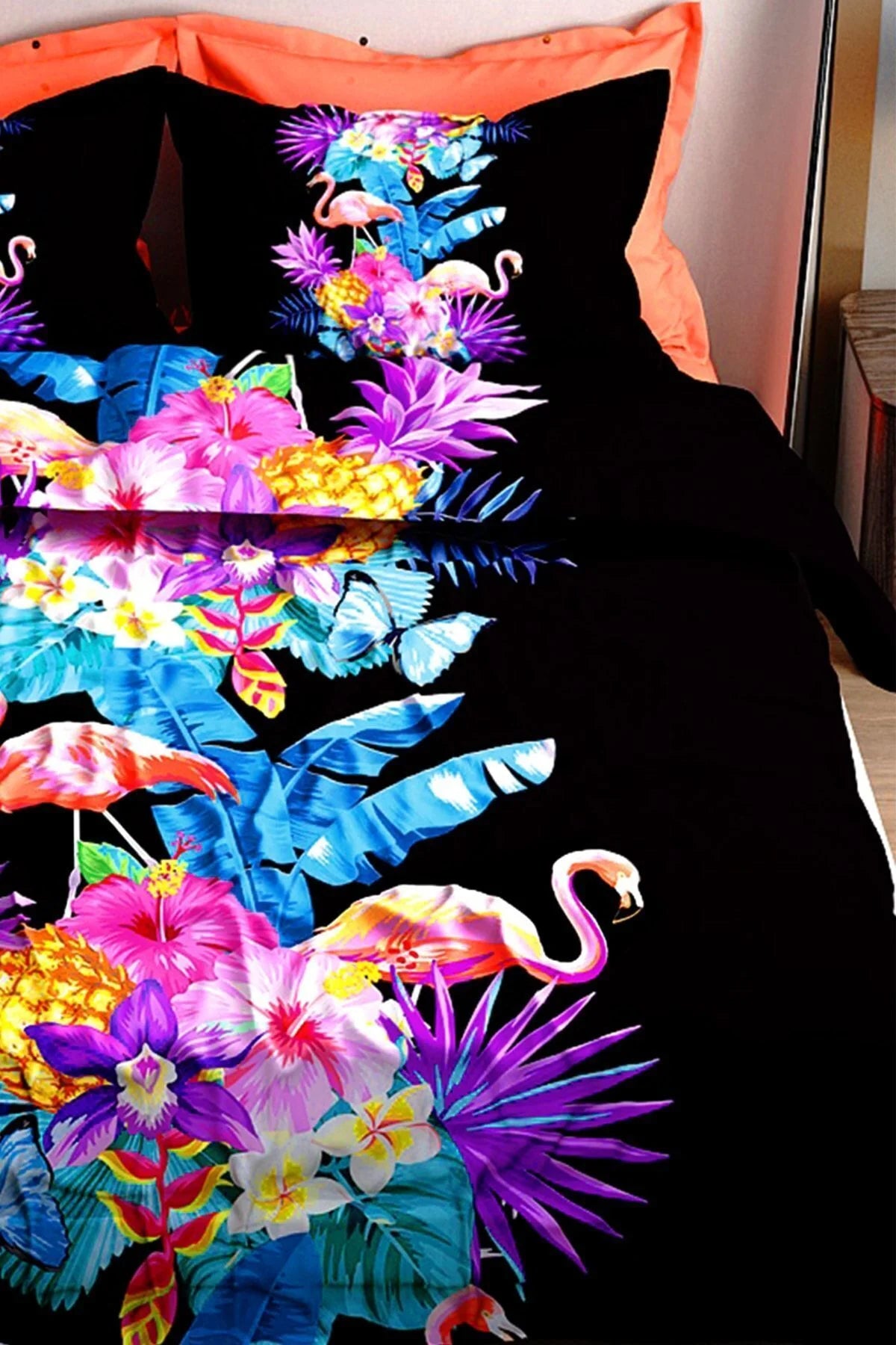 Nevresim Takımı Pamuk Saten Çift Kişilik 3D Digital Flamingo Iıı