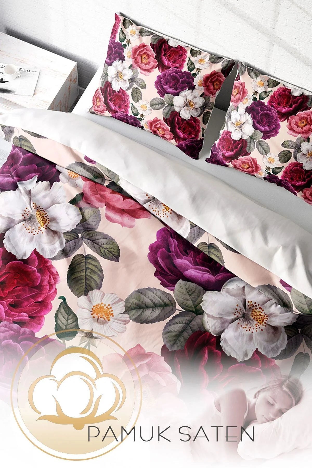 Nevresim Takımı Pamuk Saten Çift Kişilik 3D Digital Flower Dream