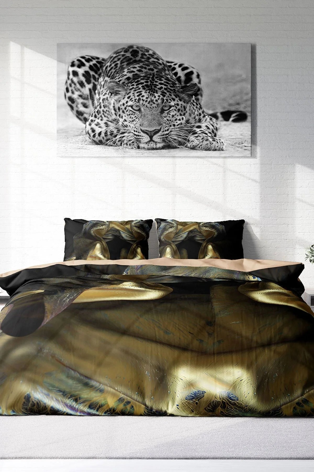 Nevresim Takımı Pamuk Saten Çift Kişilik 3D Digital Gold Cover