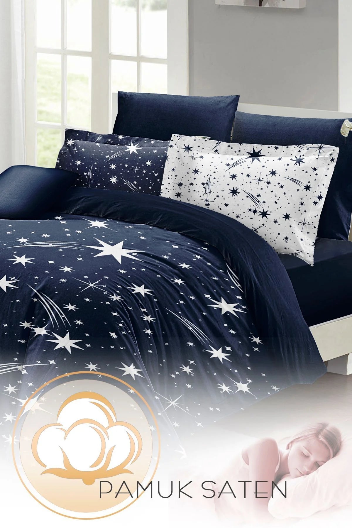 Nevresim Takımı Pamuk Saten Çift Kişilik 3D Digital Halley Star