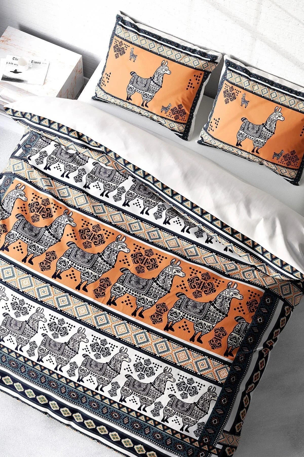 Nevresim Takımı Pamuk Saten Çift Kişilik 3D Digital Lama Tattoo