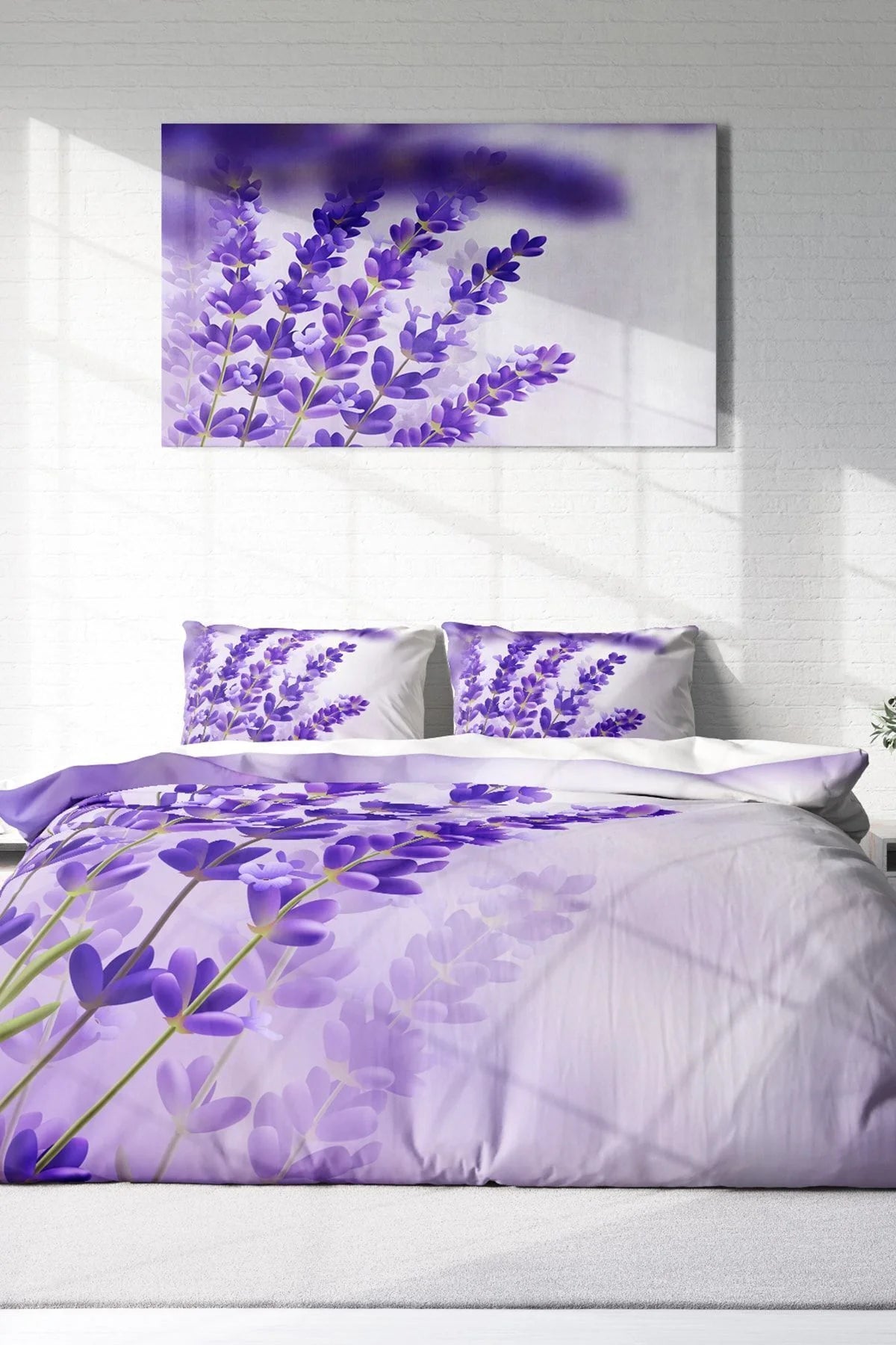 Nevresim Takımı Pamuk Saten Çift Kişilik 3D Digital Lavander