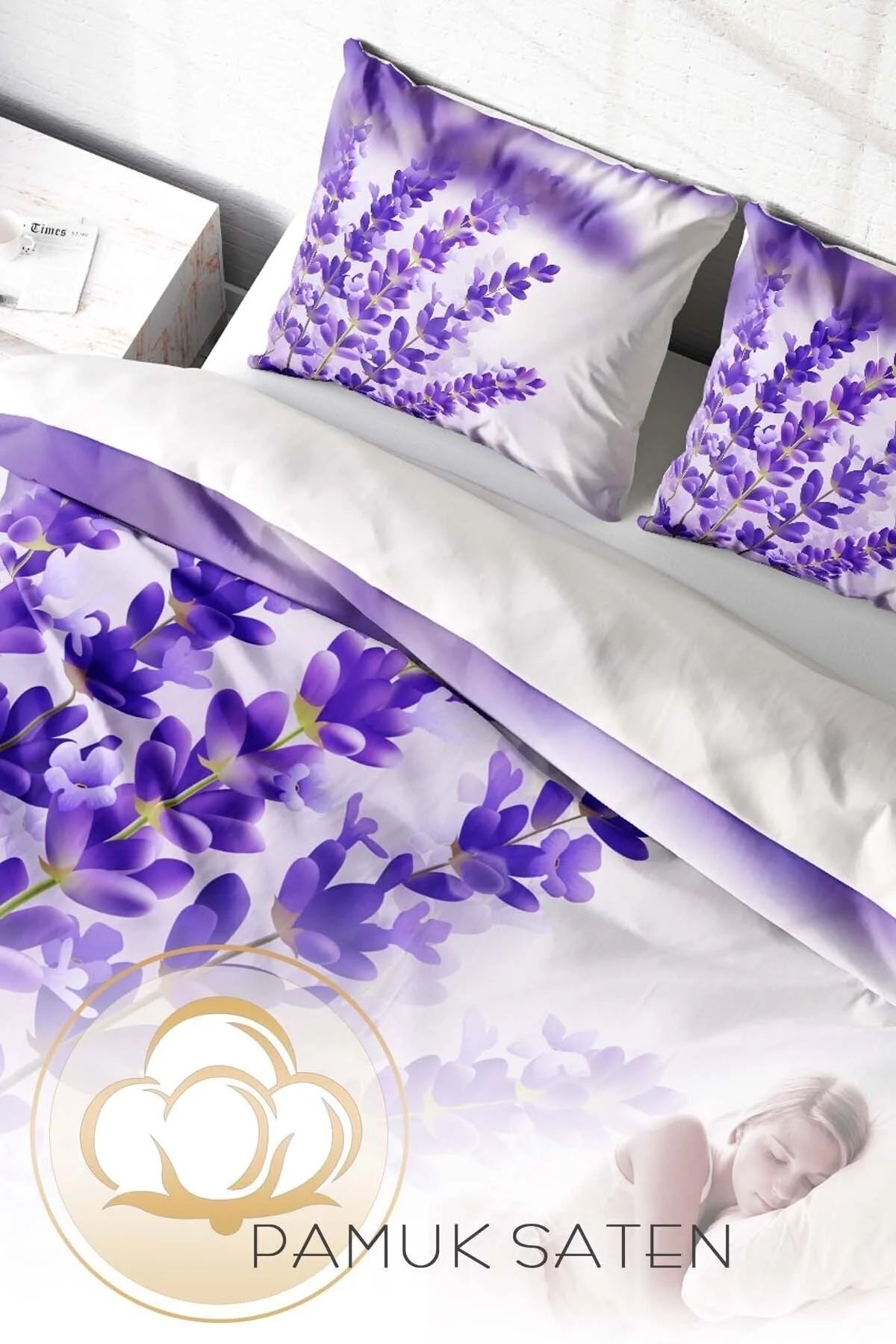 Nevresim Takımı Pamuk Saten Çift Kişilik 3D Digital Lavander