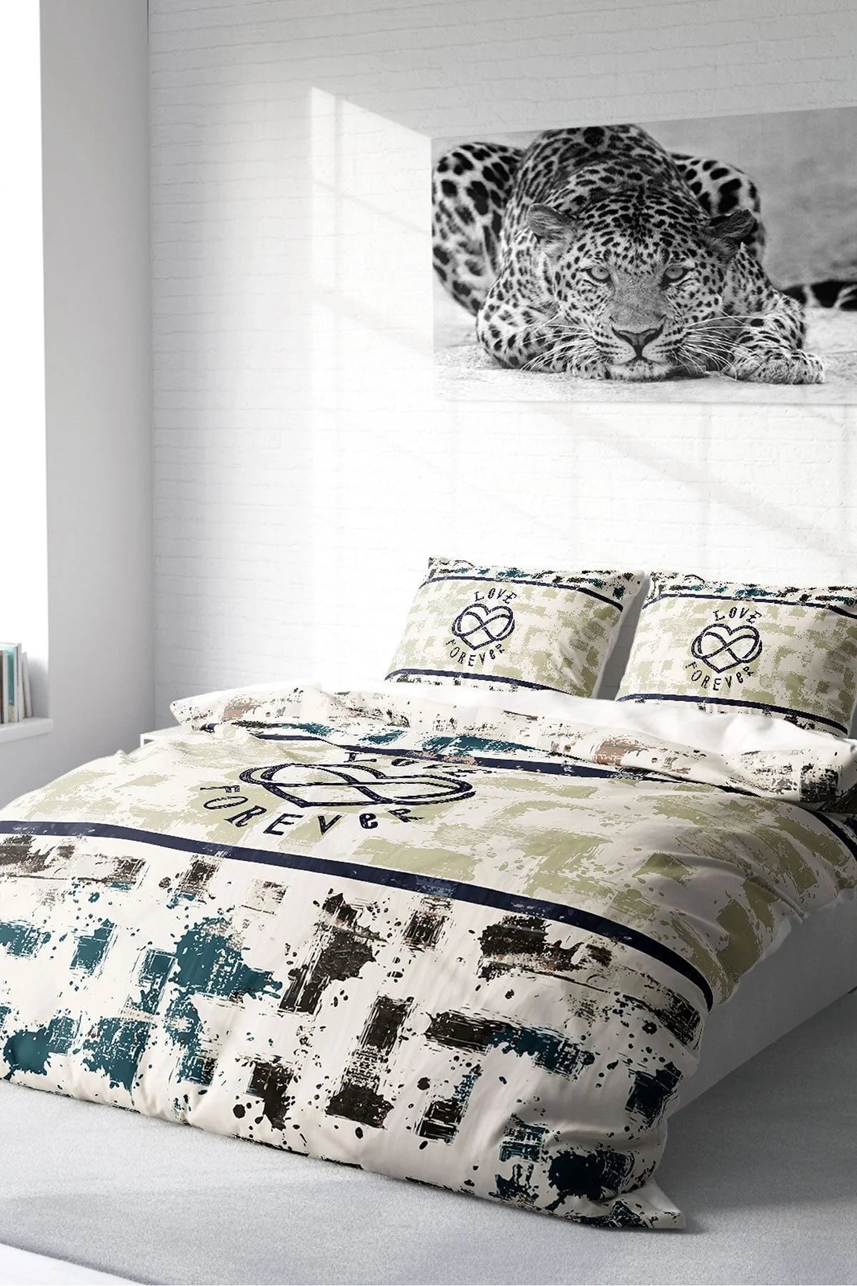 Nevresim Takımı Pamuk Saten Çift Kişilik 3D Digital Love Forever