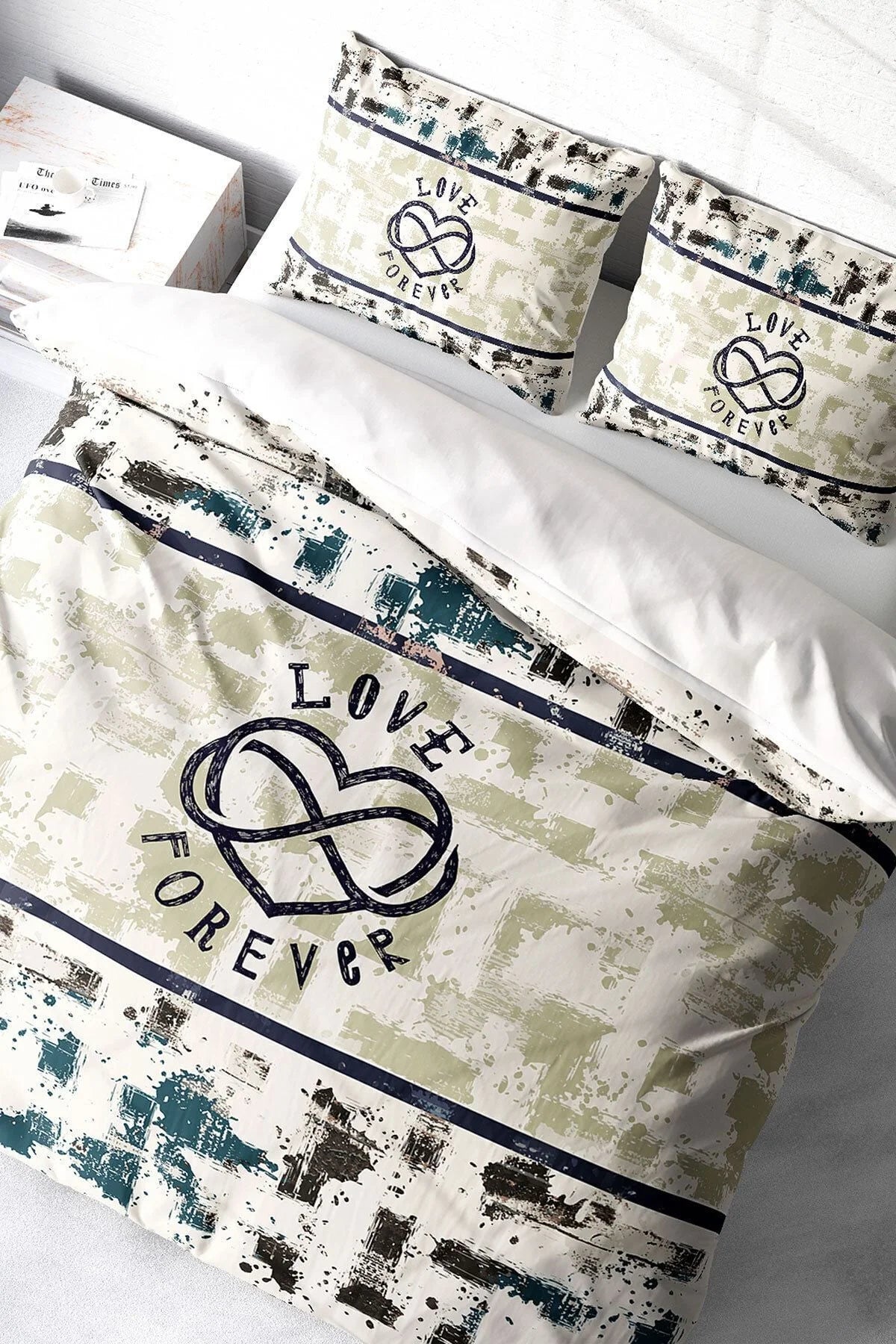 Nevresim Takımı Pamuk Saten Çift Kişilik 3D Digital Love Forever