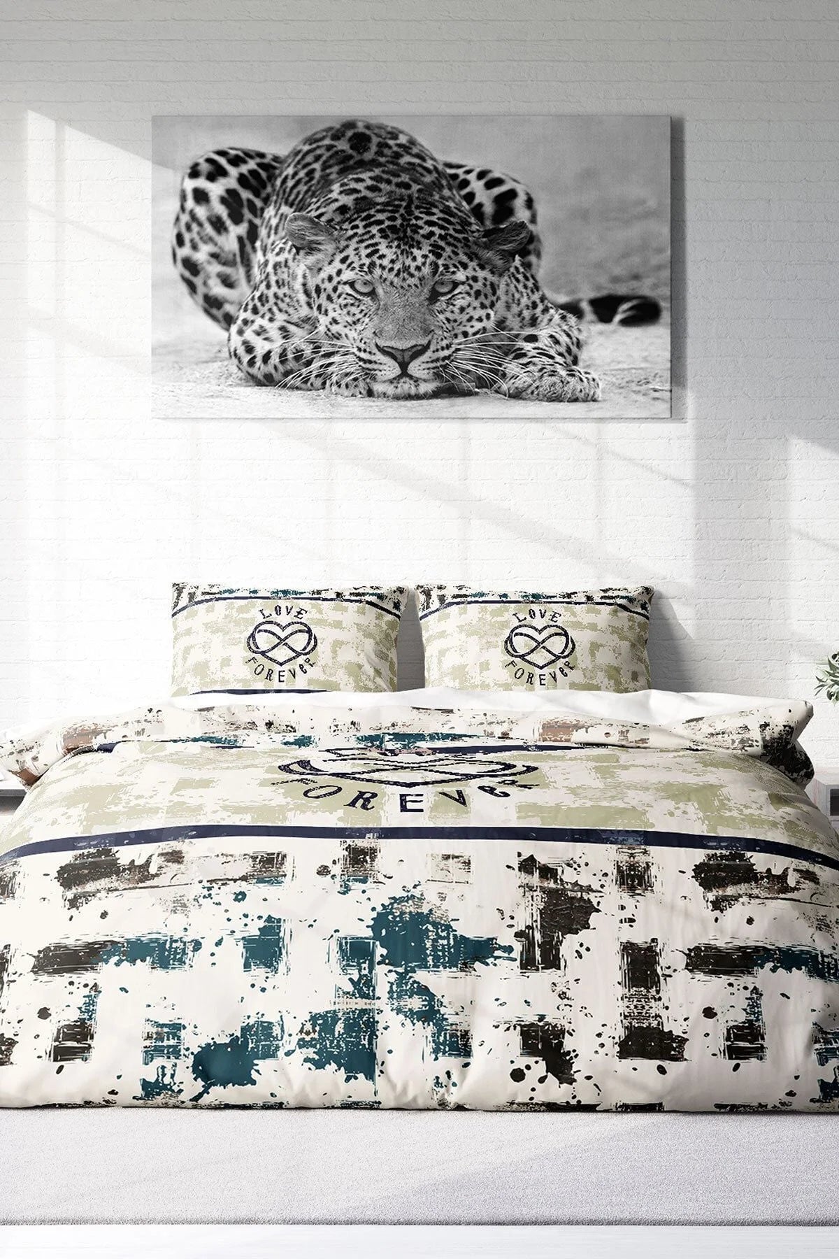 Nevresim Takımı Pamuk Saten Çift Kişilik 3D Digital Love Forever