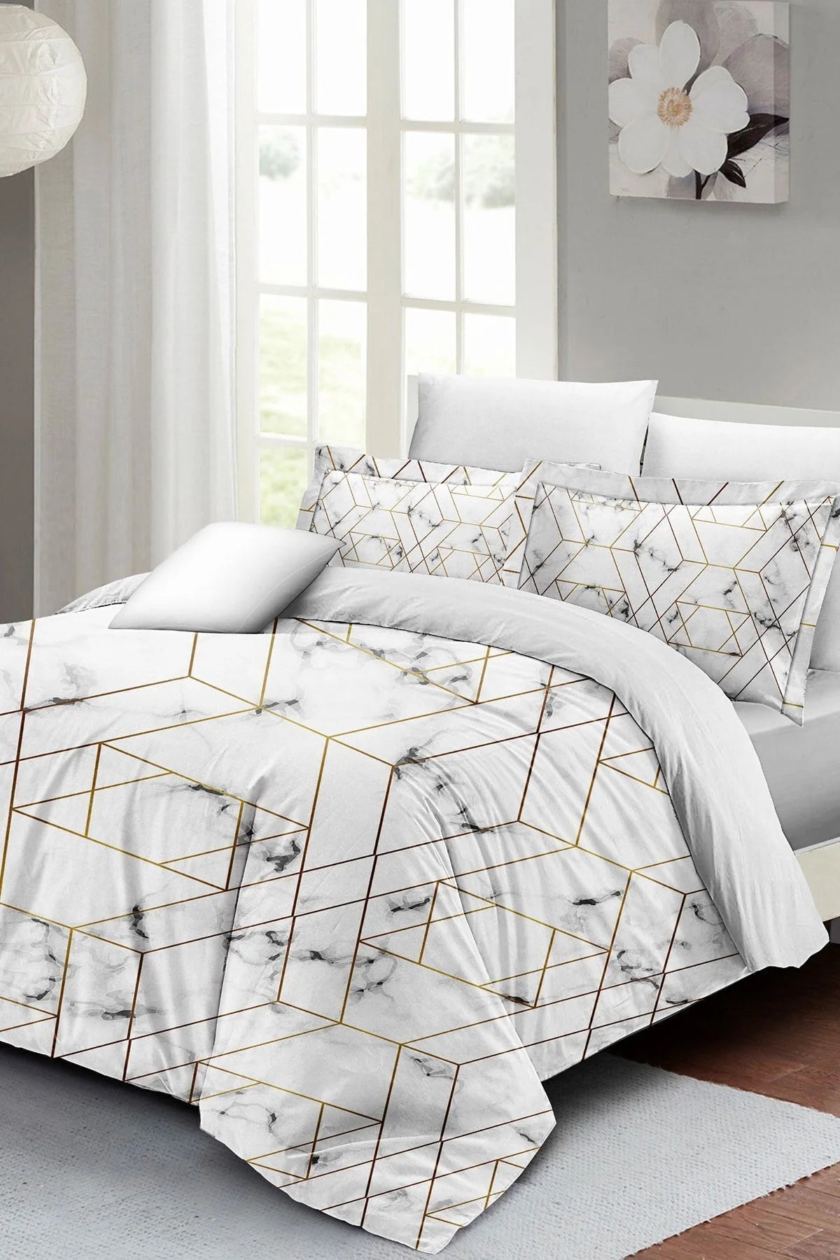 Nevresim Takımı Pamuk Saten Çift Kişilik 3D Digital Marble Geo