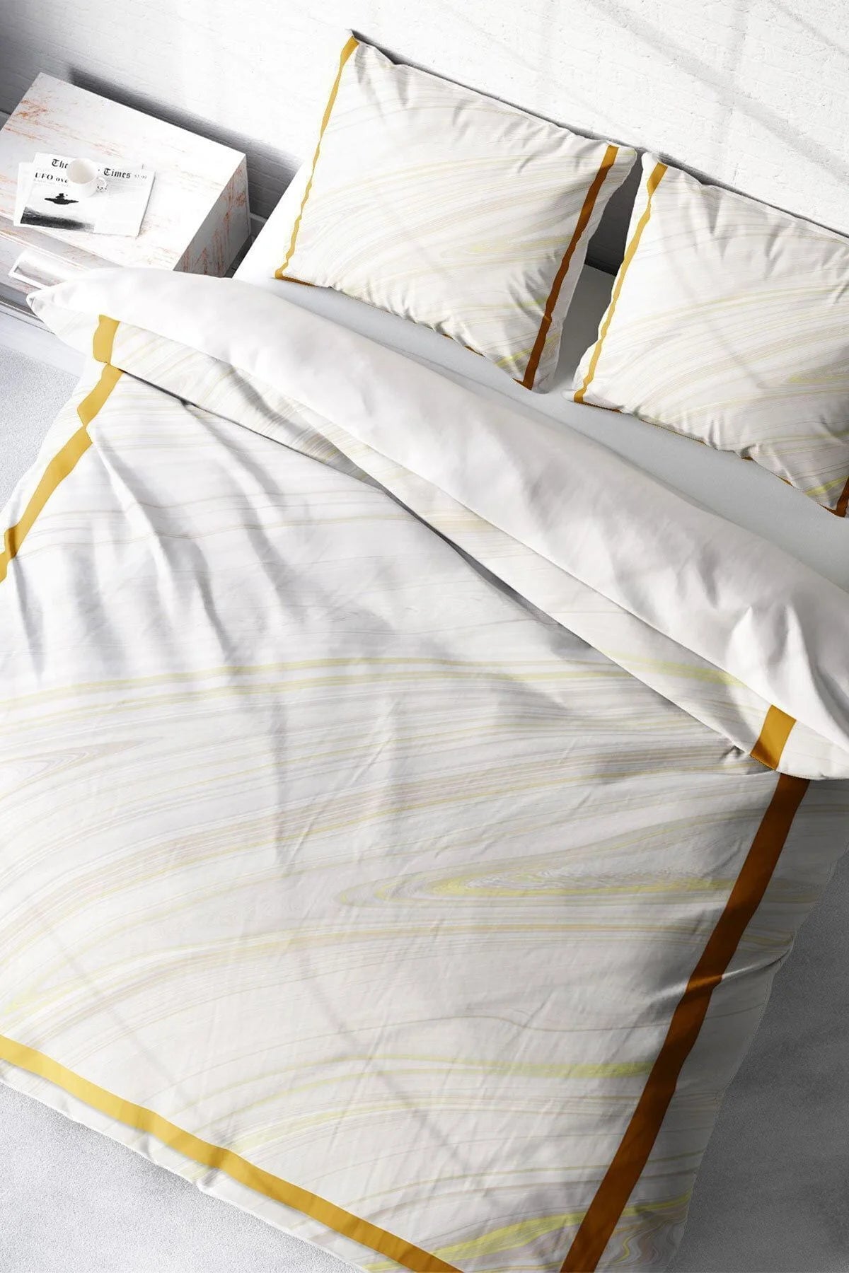 Nevresim Takımı Pamuk Saten Çift Kişilik 3D Digital Marble White