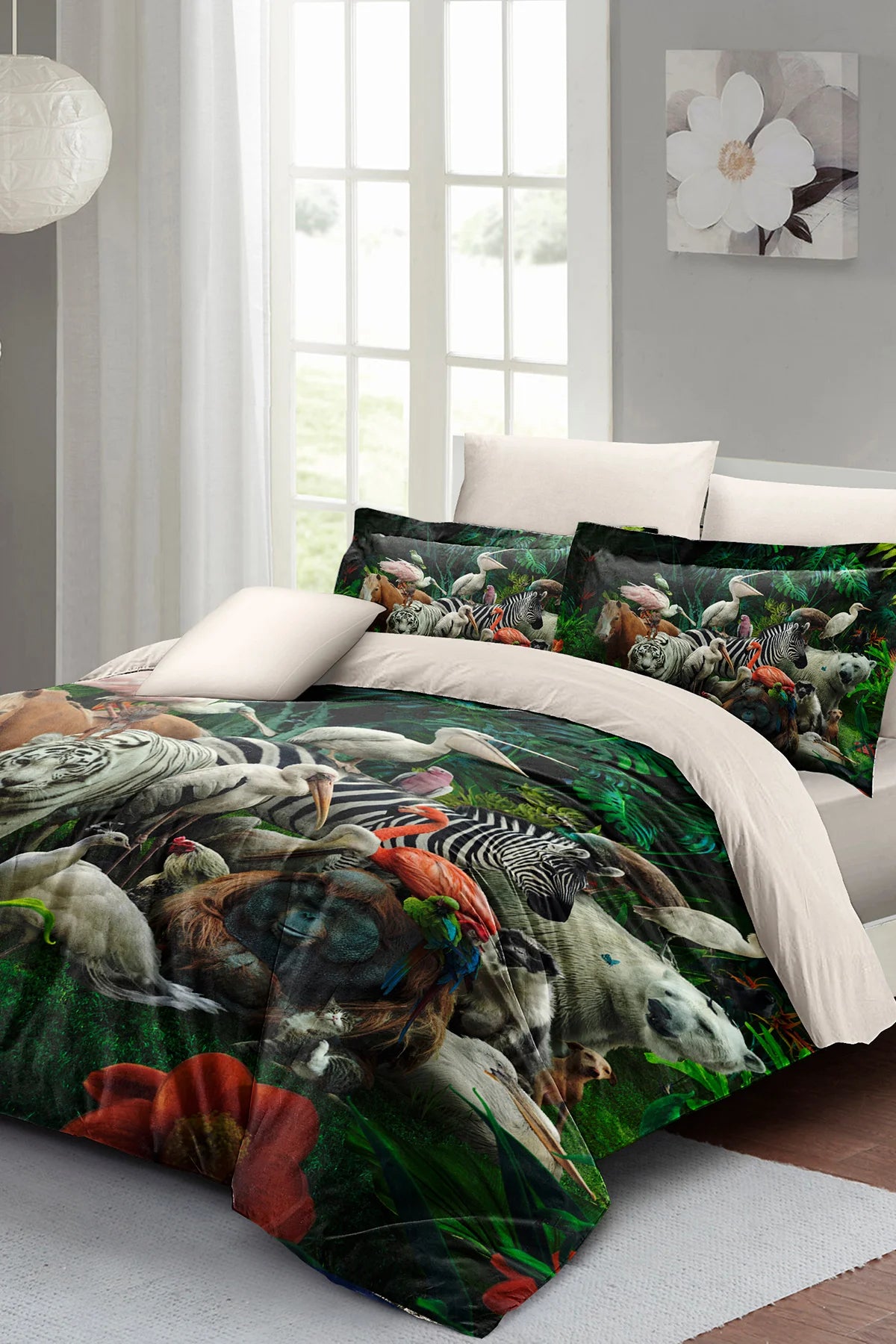 Nevresim Takımı Pamuk Saten Çift Kişilik 3D Digital Natural Zoo