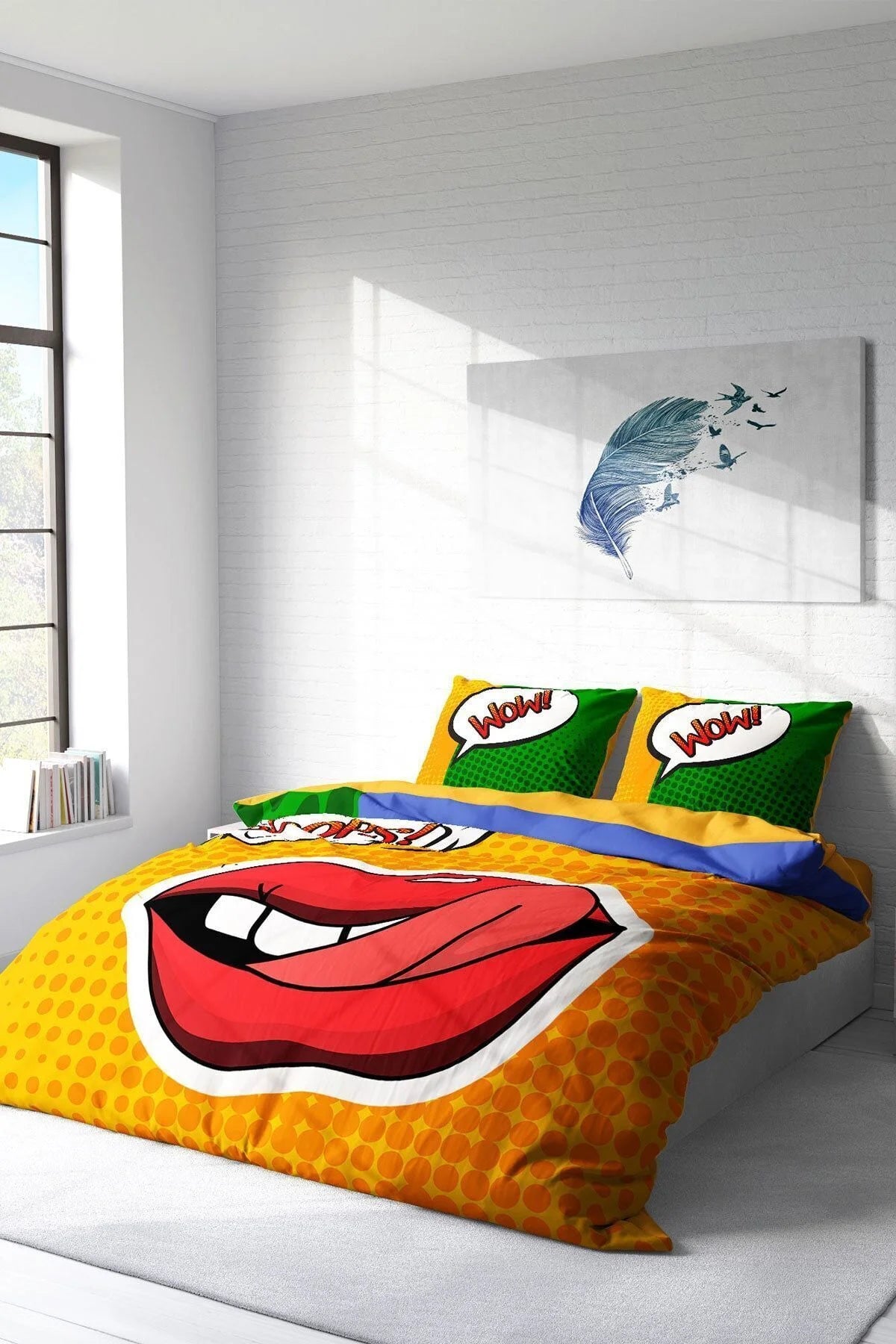 Nevresim Takımı Pamuk Saten Çift Kişilik 3D Digital Ooops Lips