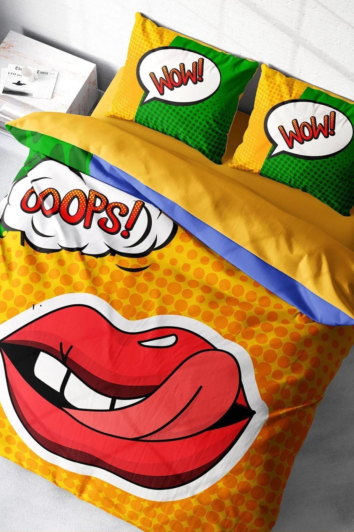 Nevresim Takımı Pamuk Saten Çift Kişilik 3D Digital Ooops Lips