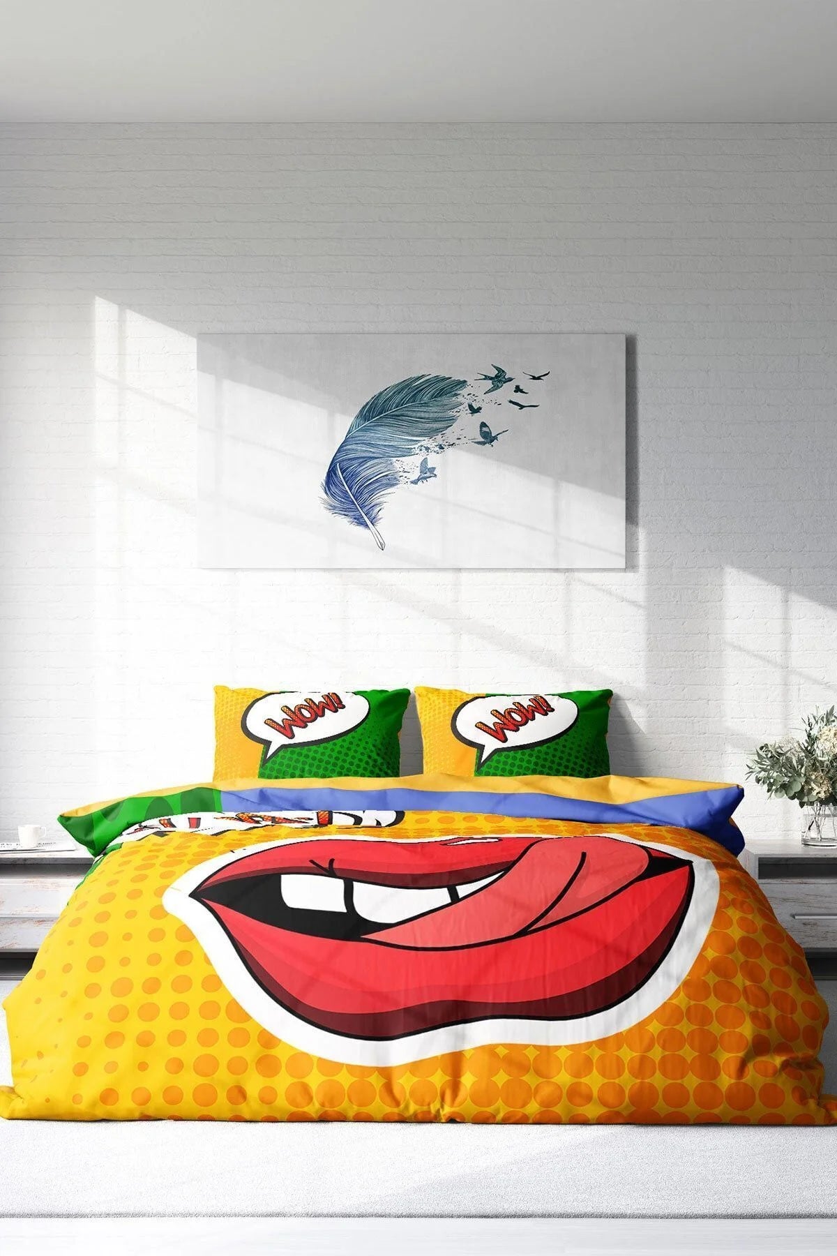 Nevresim Takımı Pamuk Saten Çift Kişilik 3D Digital Ooops Lips