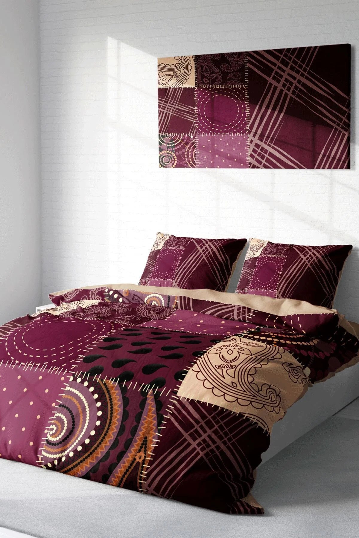 Nevresim Takımı Pamuk Saten Çift Kişilik 3D Digital Patchwork