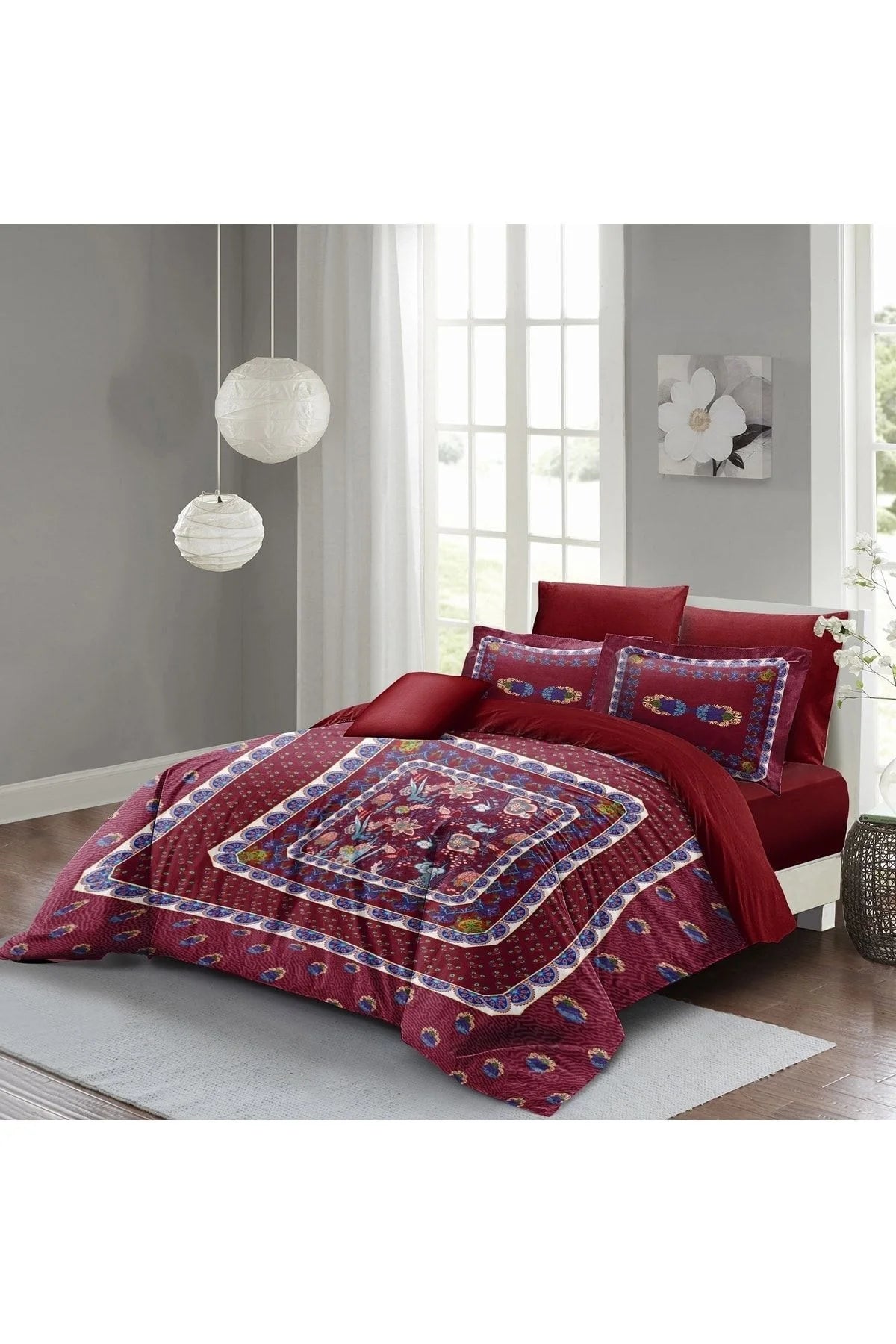 Nevresim Takımı Pamuk Saten Çift Kişilik 3D Digital Red Otantik