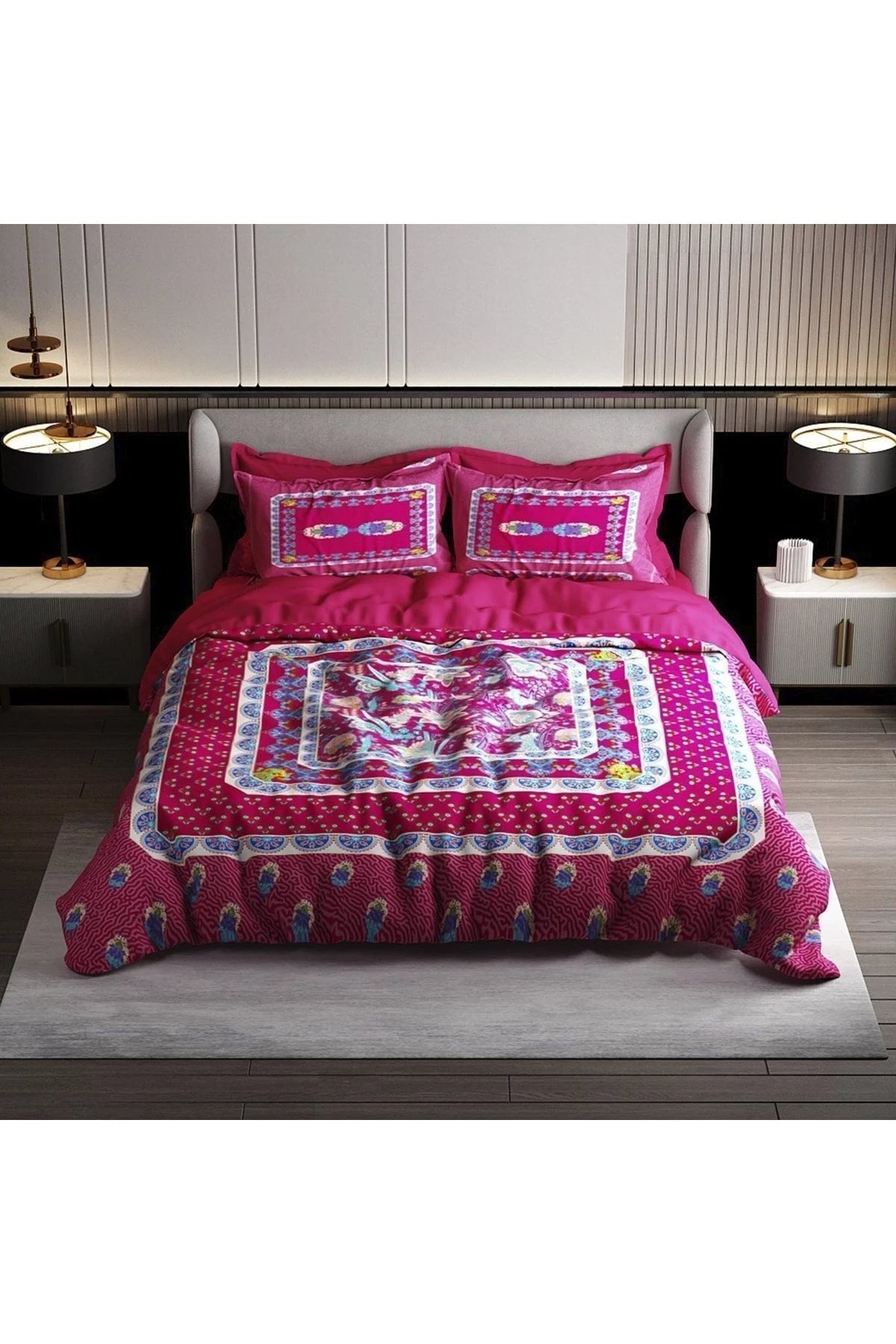 Nevresim Takımı Pamuk Saten Çift Kişilik 3D Digital Red Otantik