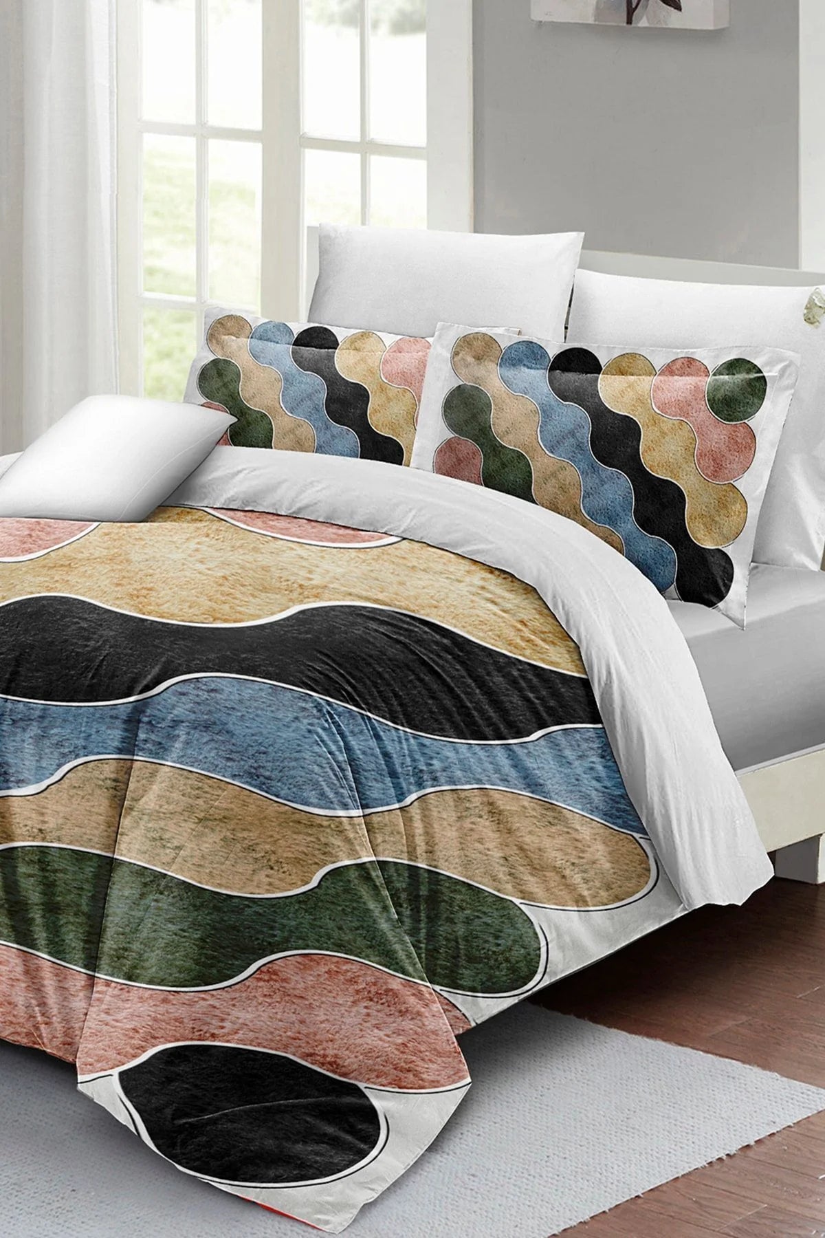 Nevresim Takımı Pamuk Saten Çift Kişilik 3D Digital Row Colors