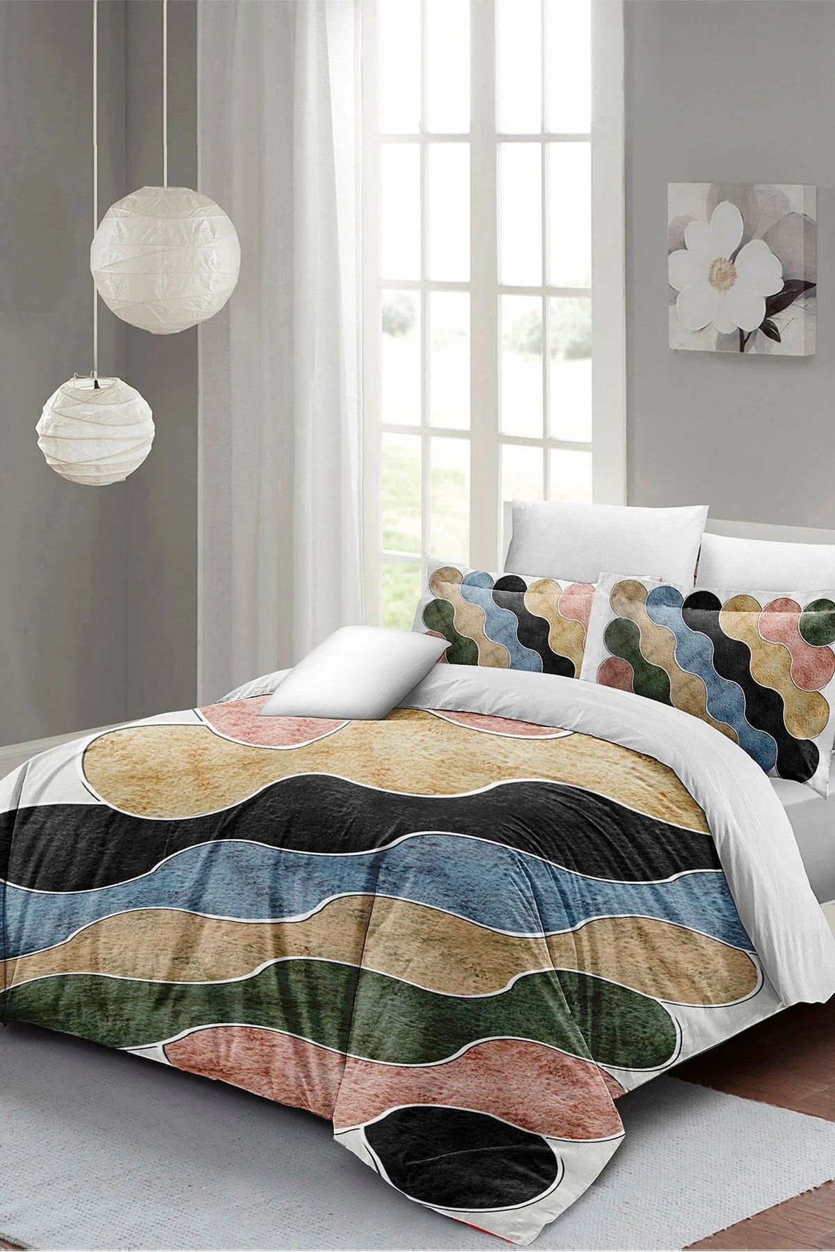 Nevresim Takımı Pamuk Saten Çift Kişilik 3D Digital Row Colors