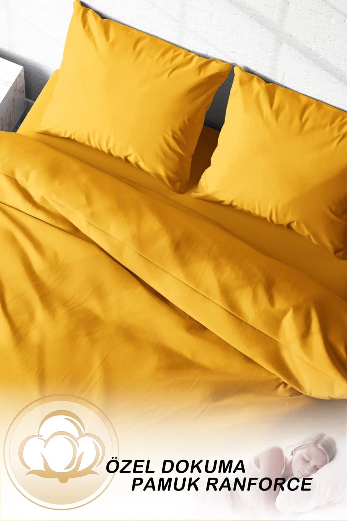 Nevresim Takımı Pamuk Saten Çift Kişilik 3D Digital Sarı Lux Pamuk Percale