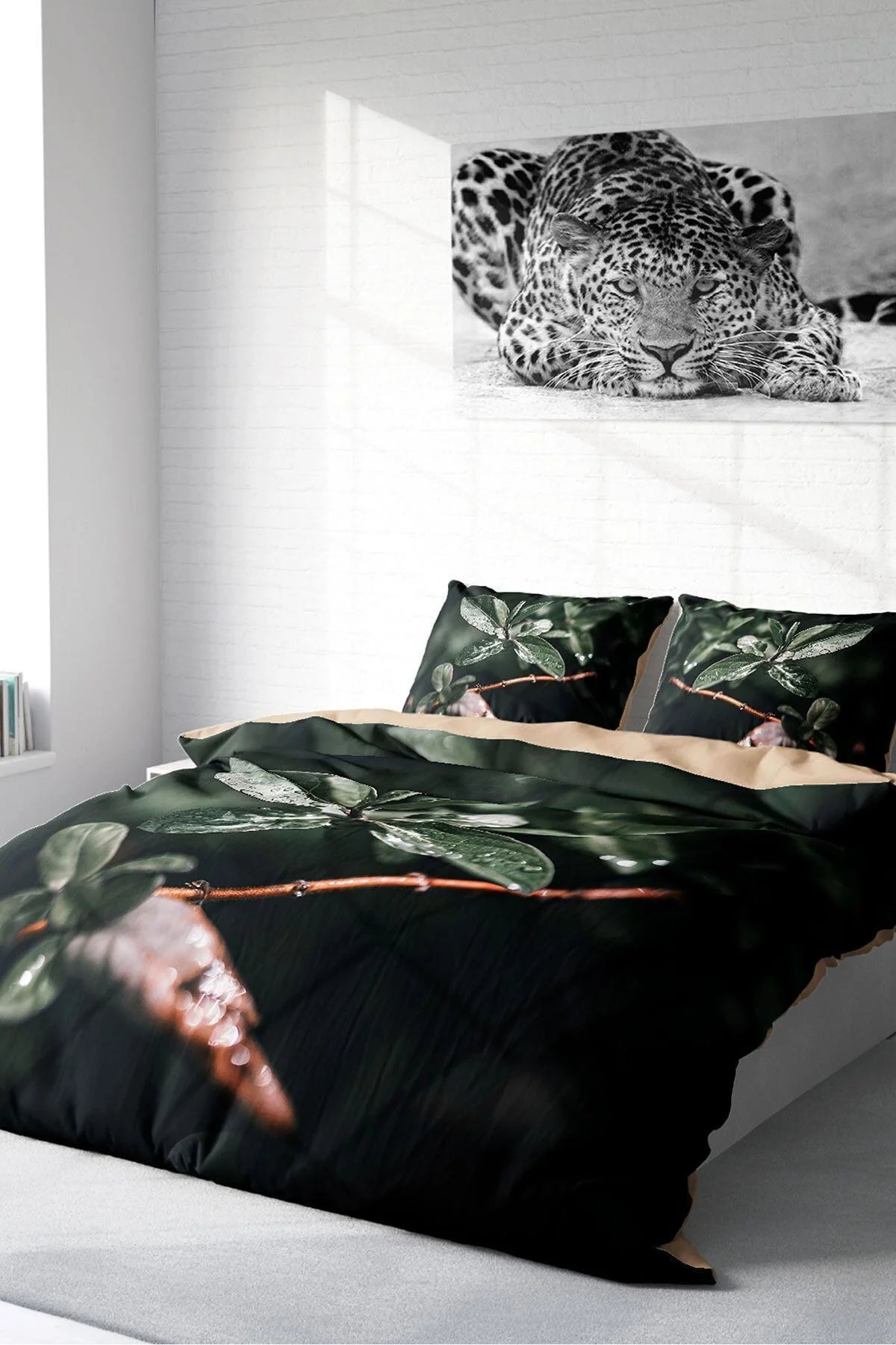 Nevresim Takımı Pamuk Saten Çift Kişilik 3D Digital Simple Leave