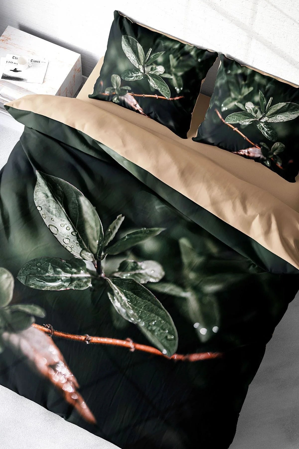 Nevresim Takımı Pamuk Saten Çift Kişilik 3D Digital Simple Leave