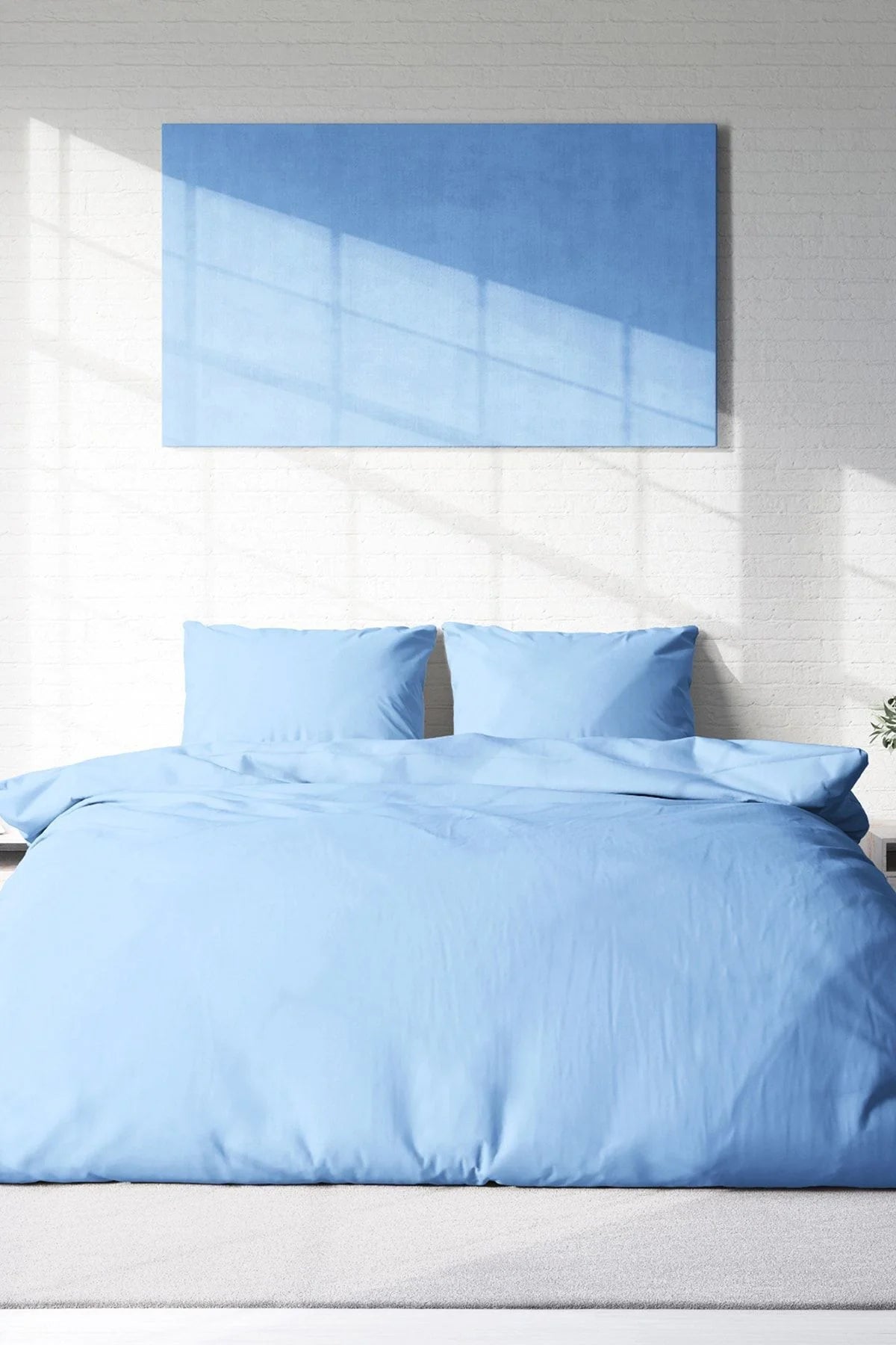 Nevresim Takımı Pamuk Saten Çift Kişilik 3D Digital Soft Mavi Lux Pamuk Percale