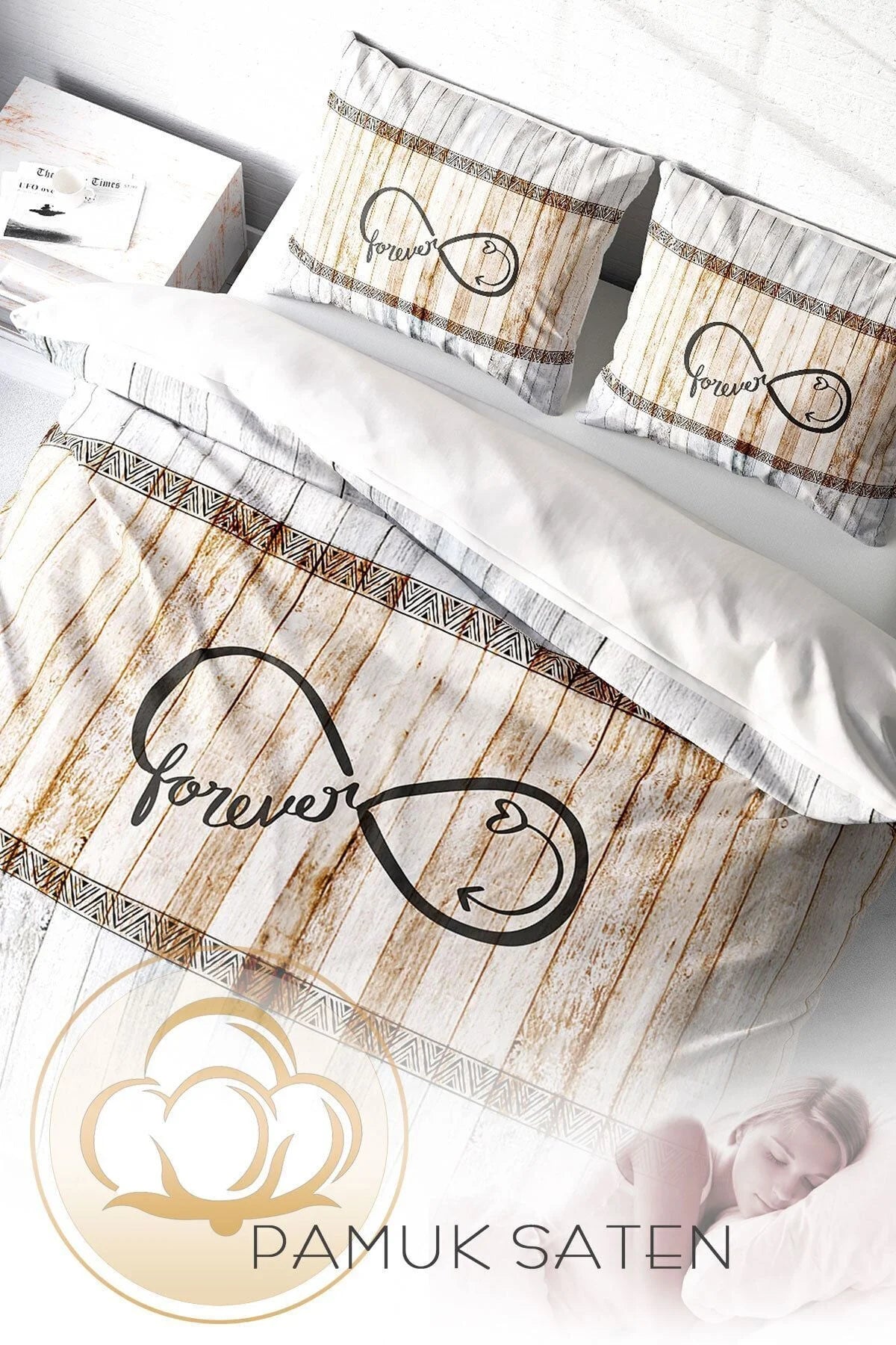 Nevresim Takımı Pamuk Saten Çift Kişilik 3D Digital Sonsuza Dek