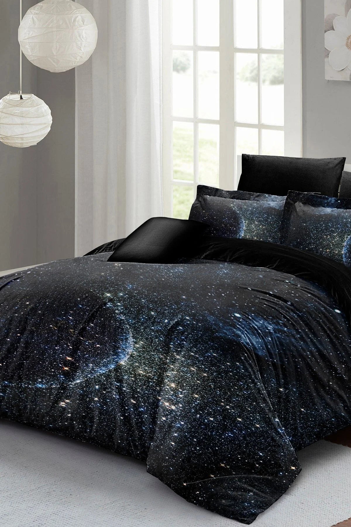 Nevresim Takımı Pamuk Saten Çift Kişilik 3D Digital Star Moon