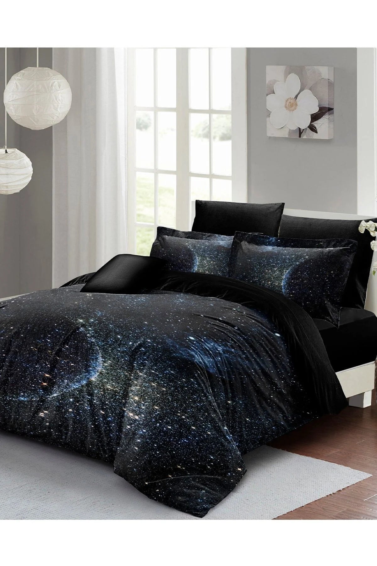 Nevresim Takımı Pamuk Saten Çift Kişilik 3D Digital Star Moon