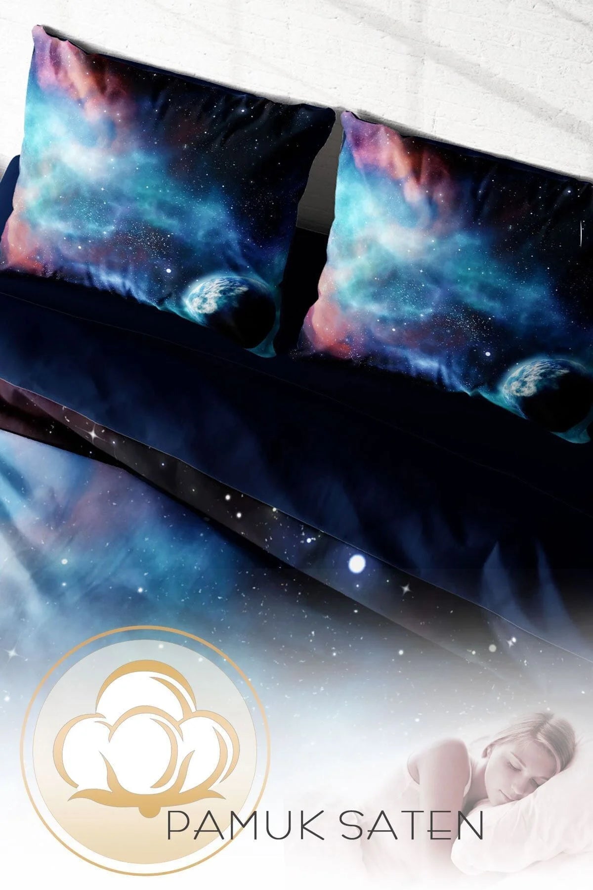 Nevresim Takımı Pamuk Saten Çift Kişilik 3D Digital Star Night