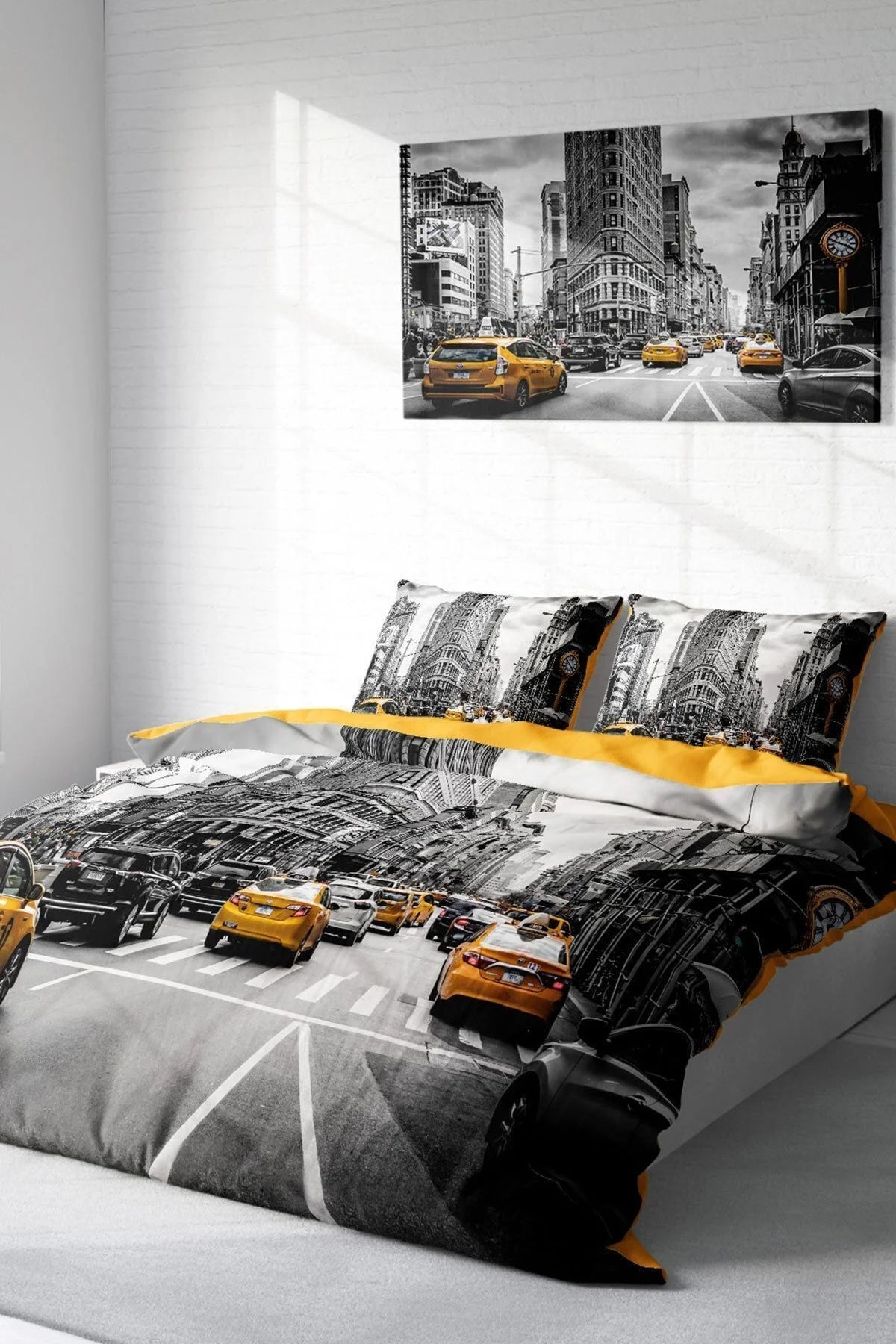 Nevresim Takımı Pamuk Saten Çift Kişilik 3D Digital Taxi