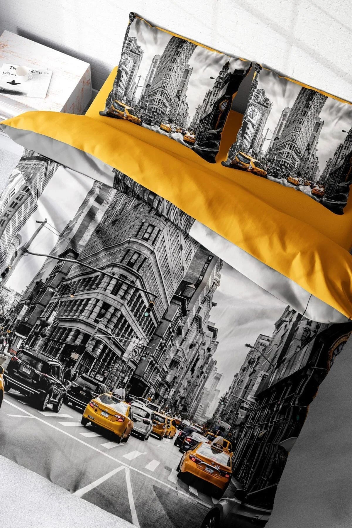 Nevresim Takımı Pamuk Saten Çift Kişilik 3D Digital Taxi