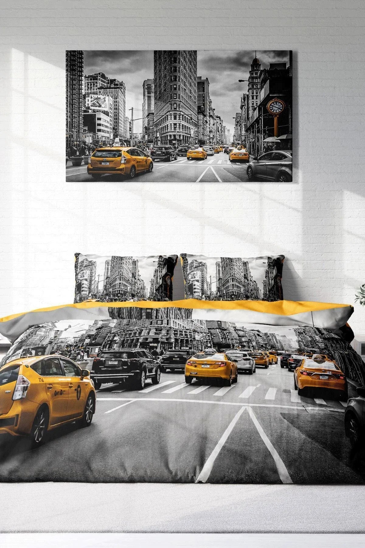 Nevresim Takımı Pamuk Saten Çift Kişilik 3D Digital Taxi