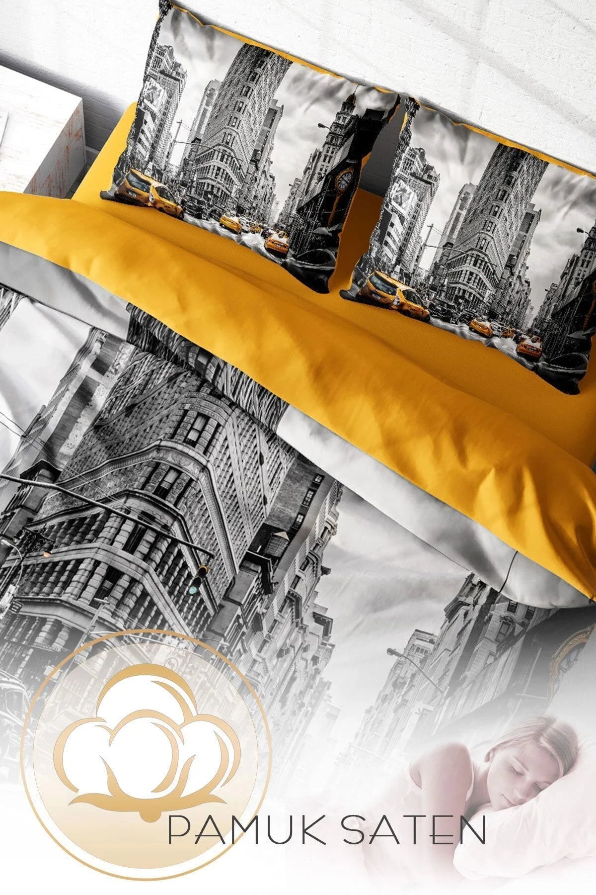 Nevresim Takımı Pamuk Saten Çift Kişilik 3D Digital Taxi