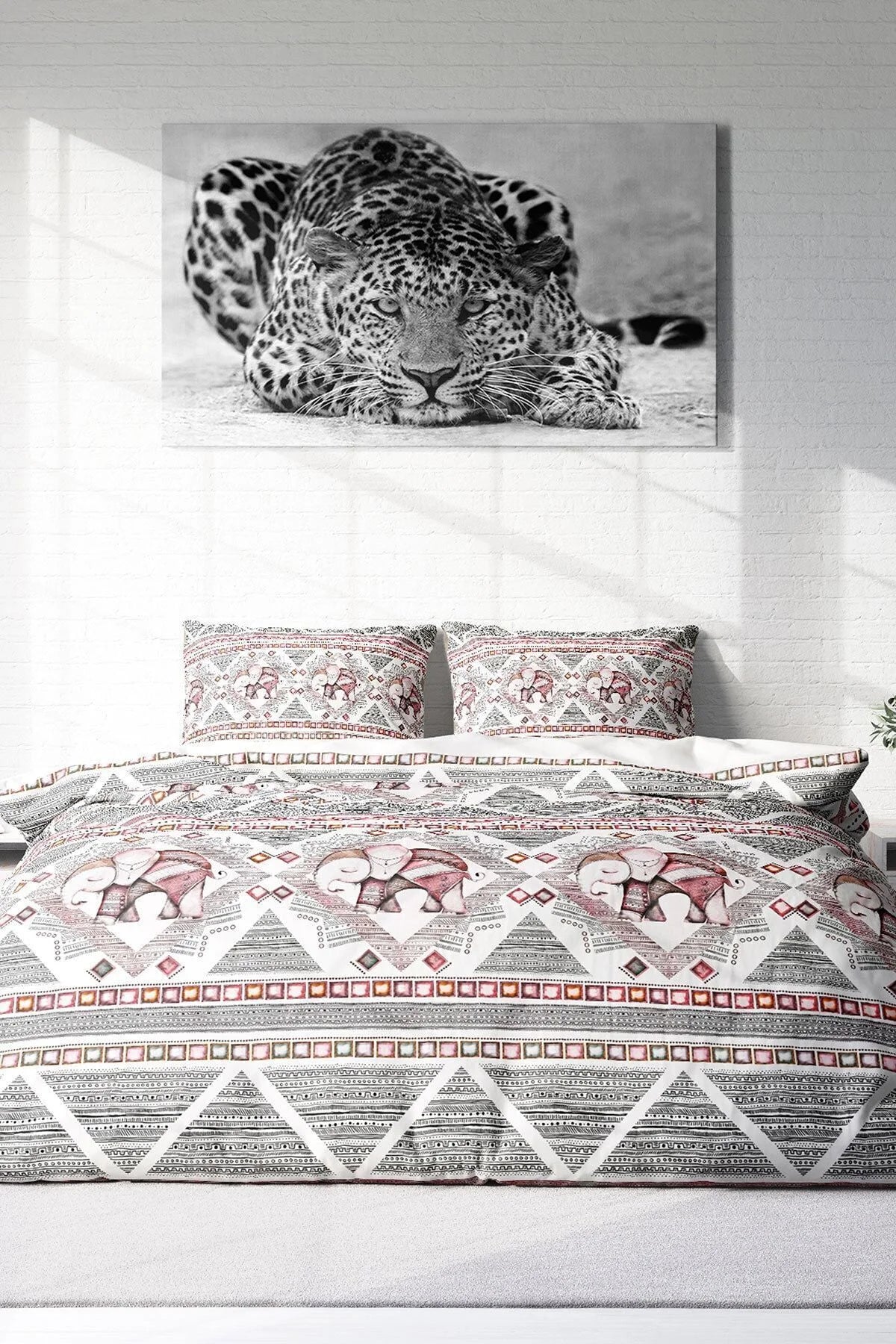 Nevresim Takımı Pamuk Saten Çift Kişilik 3D Digital Vintage Elephant-2