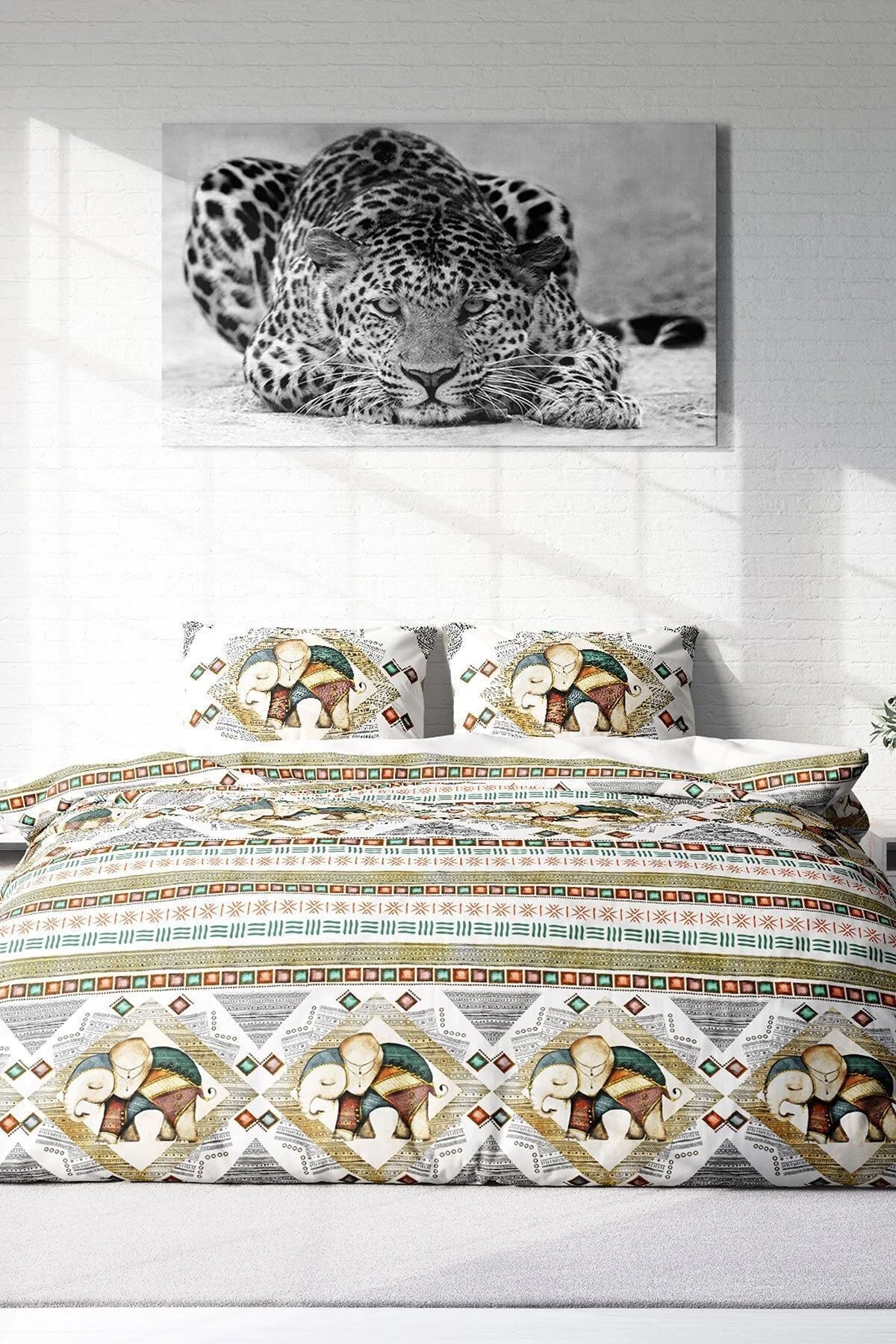 Nevresim Takımı Pamuk Saten Çift Kişilik 3D Digital Vintage Elephant