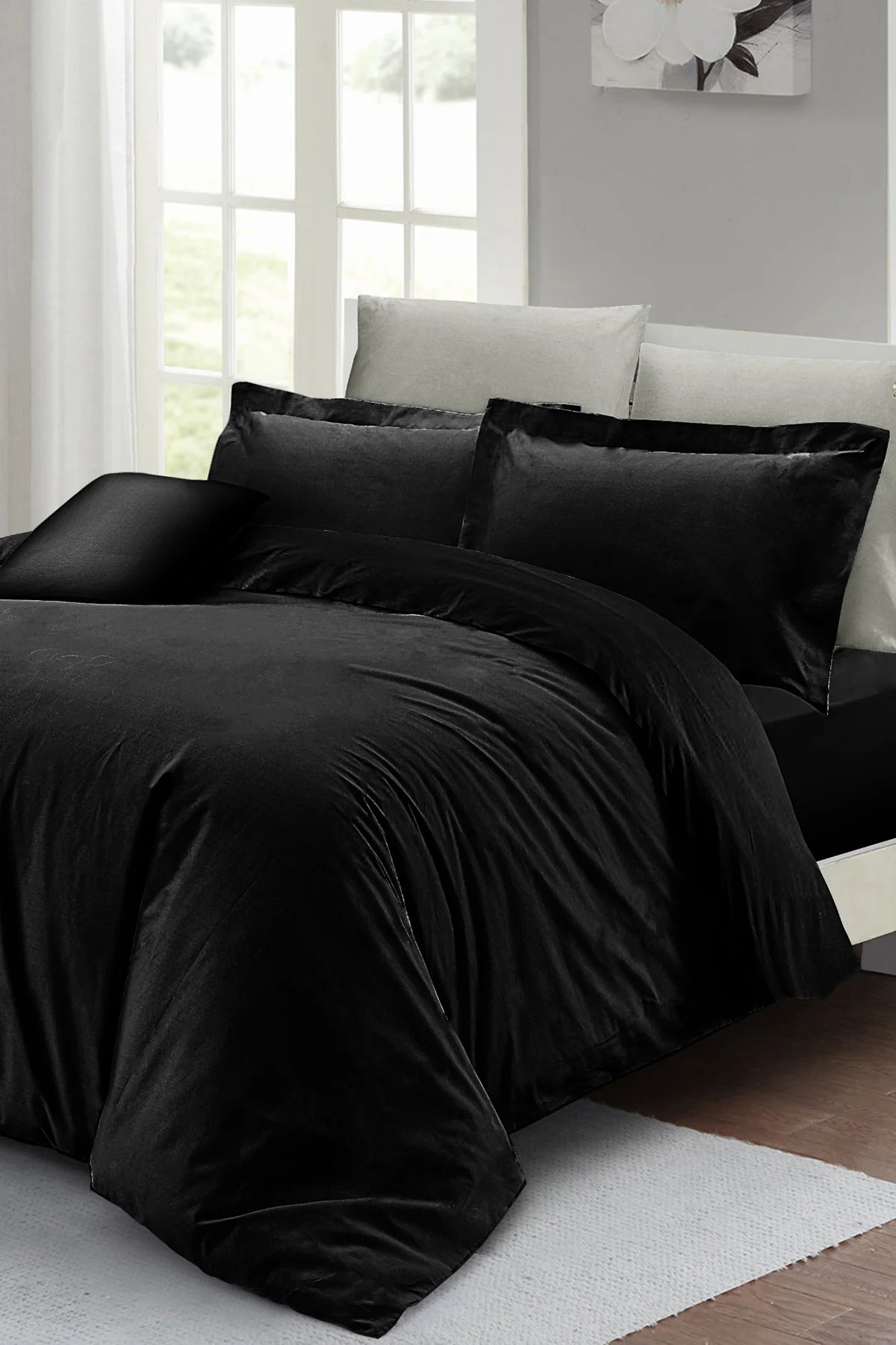 Nevresim Takımı Pamuk Saten Çift Kişilik Siyah Lux Pamuk Percale