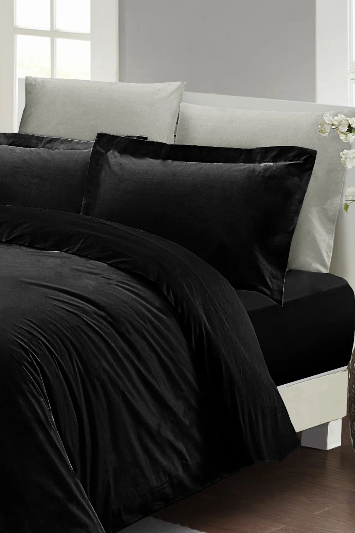 Nevresim Takımı Pamuk Saten Çift Kişilik Siyah Lux Pamuk Percale