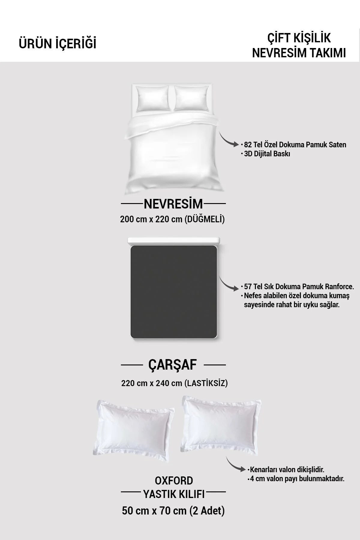 Nevresim Takımı Pamuk Saten Çift Kişilik Siyah Lux Pamuk Percale