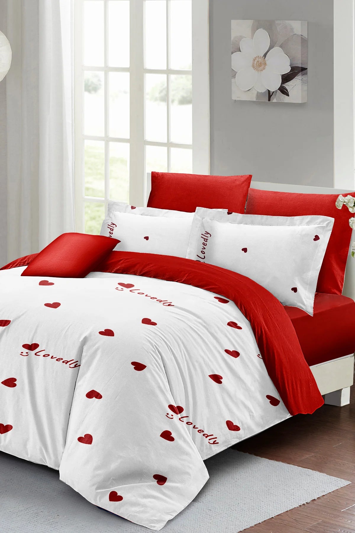 Nevresim Takımı Pamuk Saten Kalpli Çift Kişilik 3D Digital Lovedly