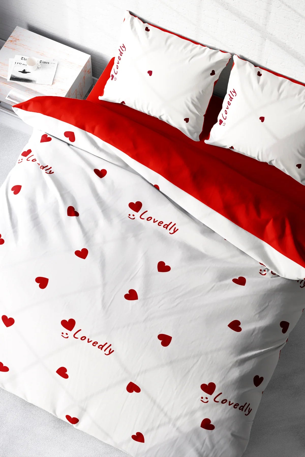 Nevresim Takımı Pamuk Saten Kalpli Çift Kişilik 3D Digital Lovedly