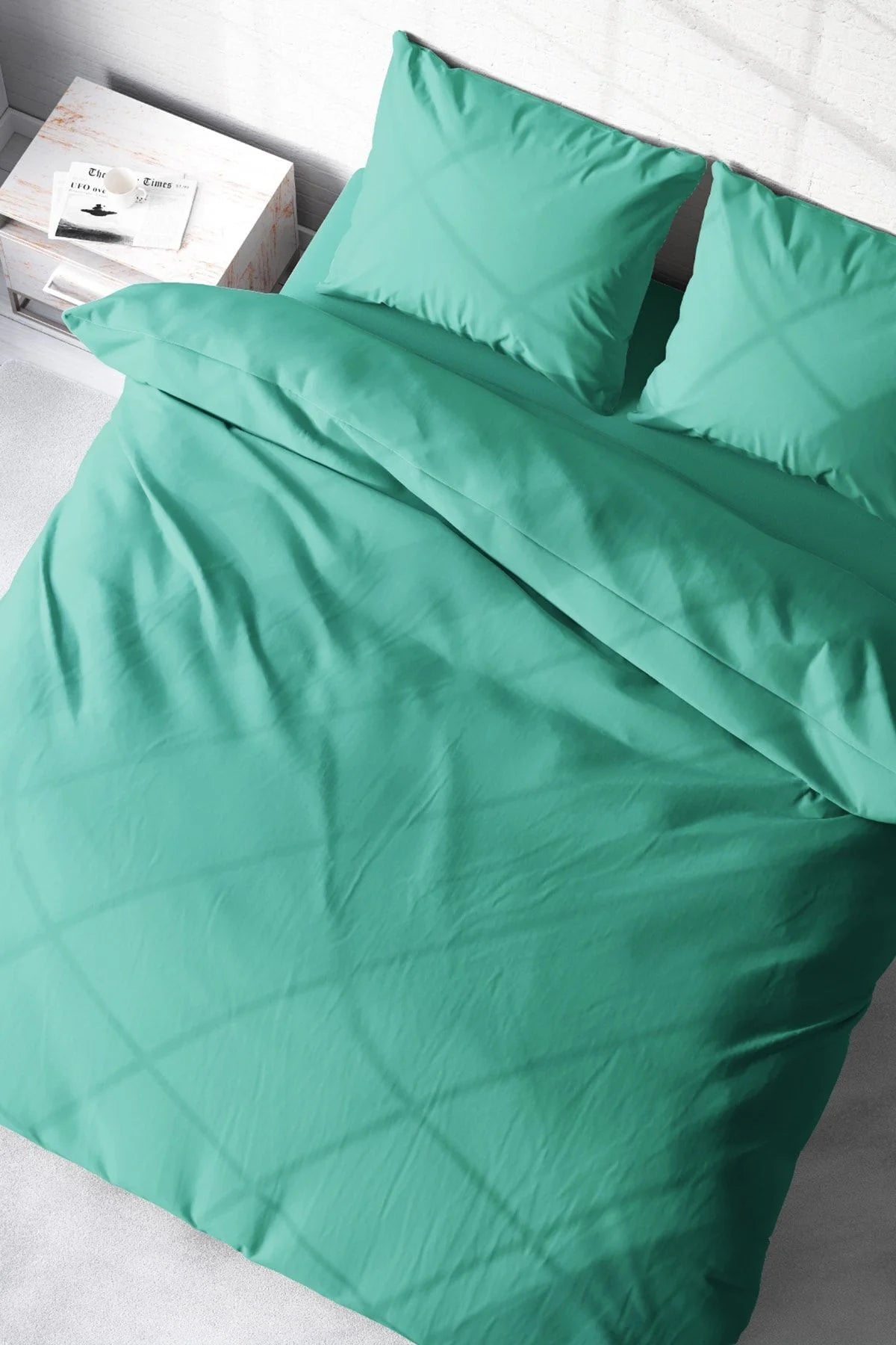 Nevresim Takımı %100 Doğal Pamuk Çift Kişilik 3D Digital Yeşil Lux Pamuk Percale