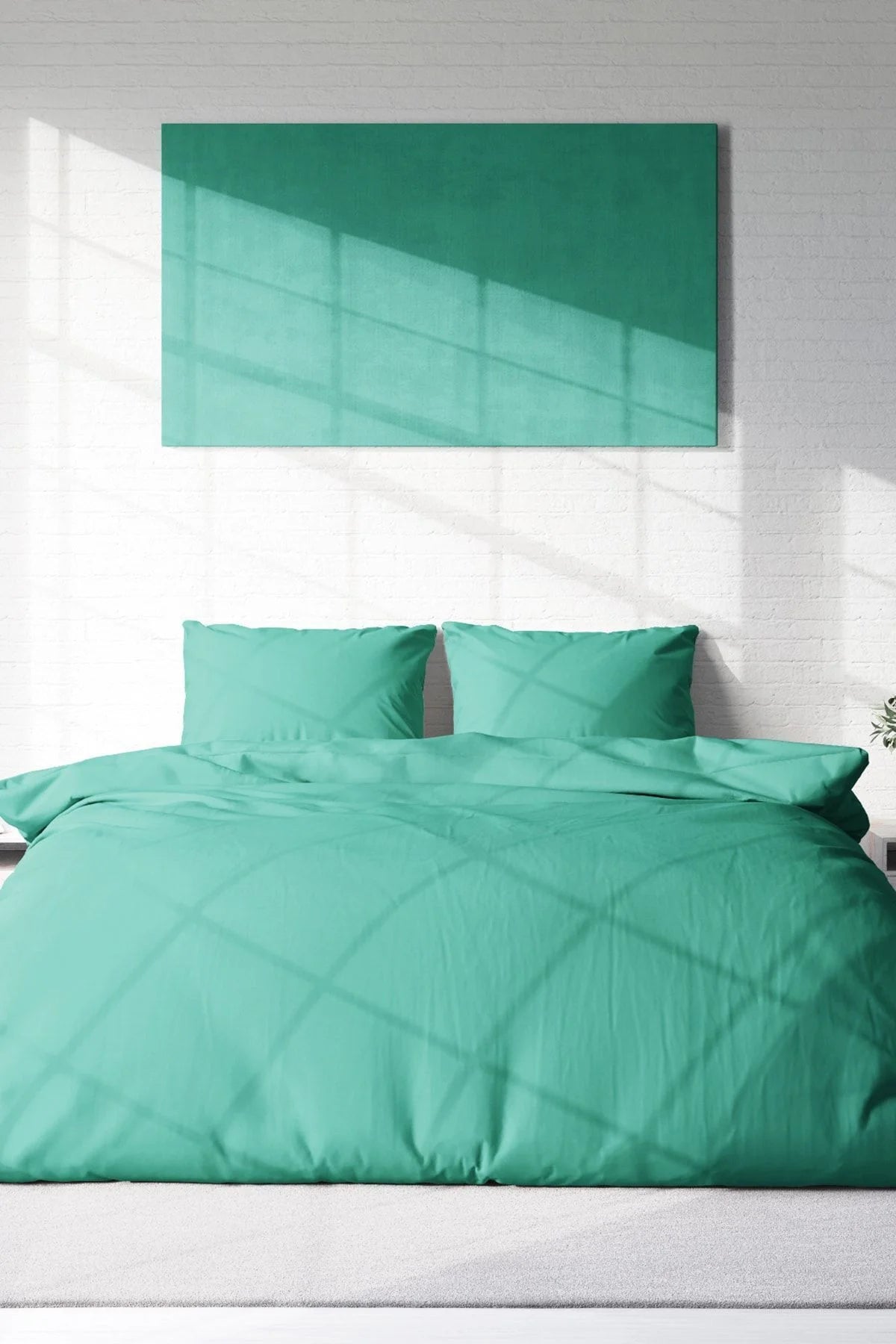 Nevresim Takımı %100 Doğal Pamuk Çift Kişilik 3D Digital Yeşil Lux Pamuk Percale