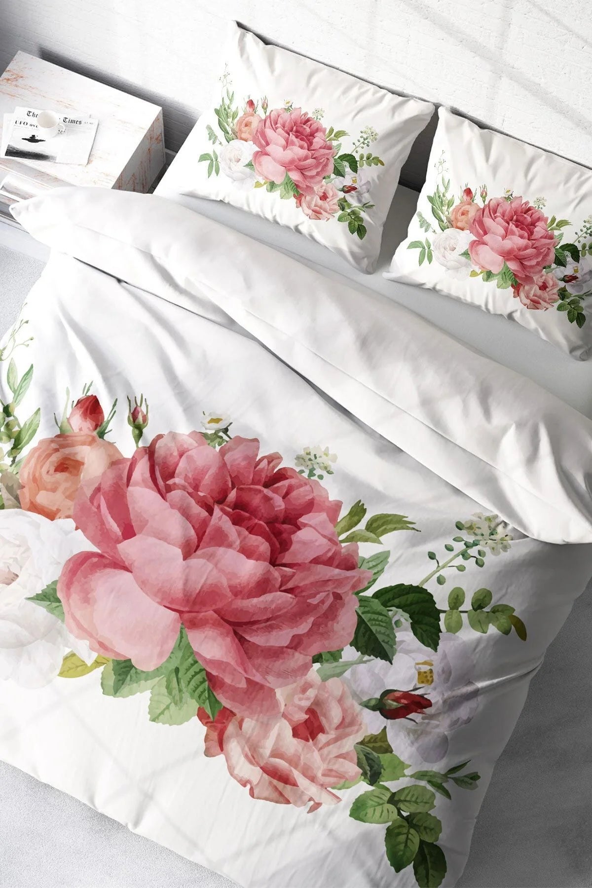 New Floral 3D Pamuk Saten Çift Kişilik Nevresim Takımı