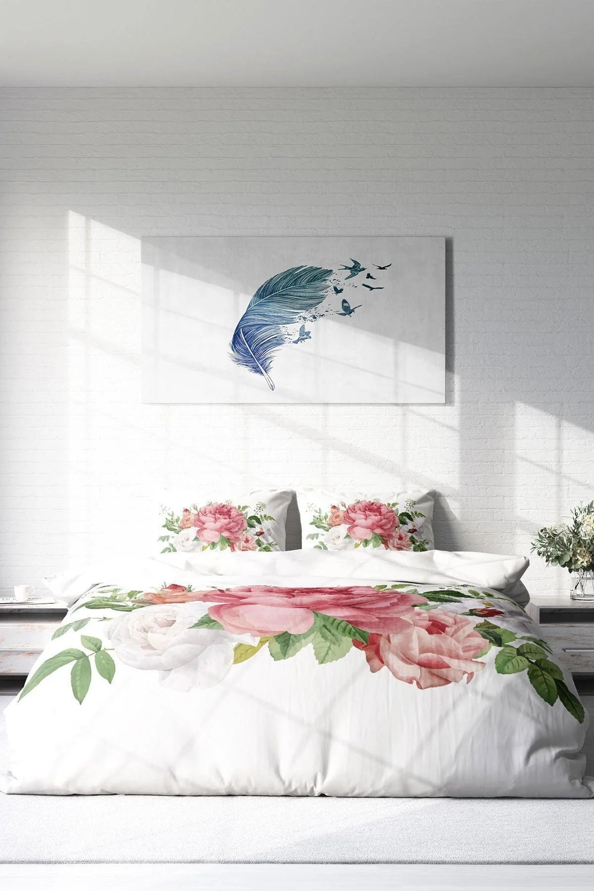 New Floral 3D Pamuk Saten Çift Kişilik Nevresim Takımı