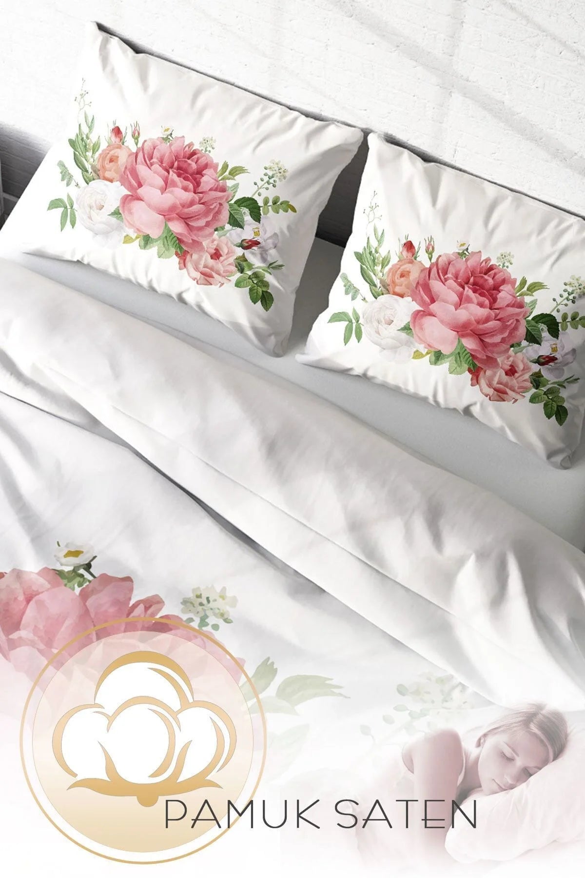 New Floral 3D Pamuk Saten Çift Kişilik Nevresim Takımı