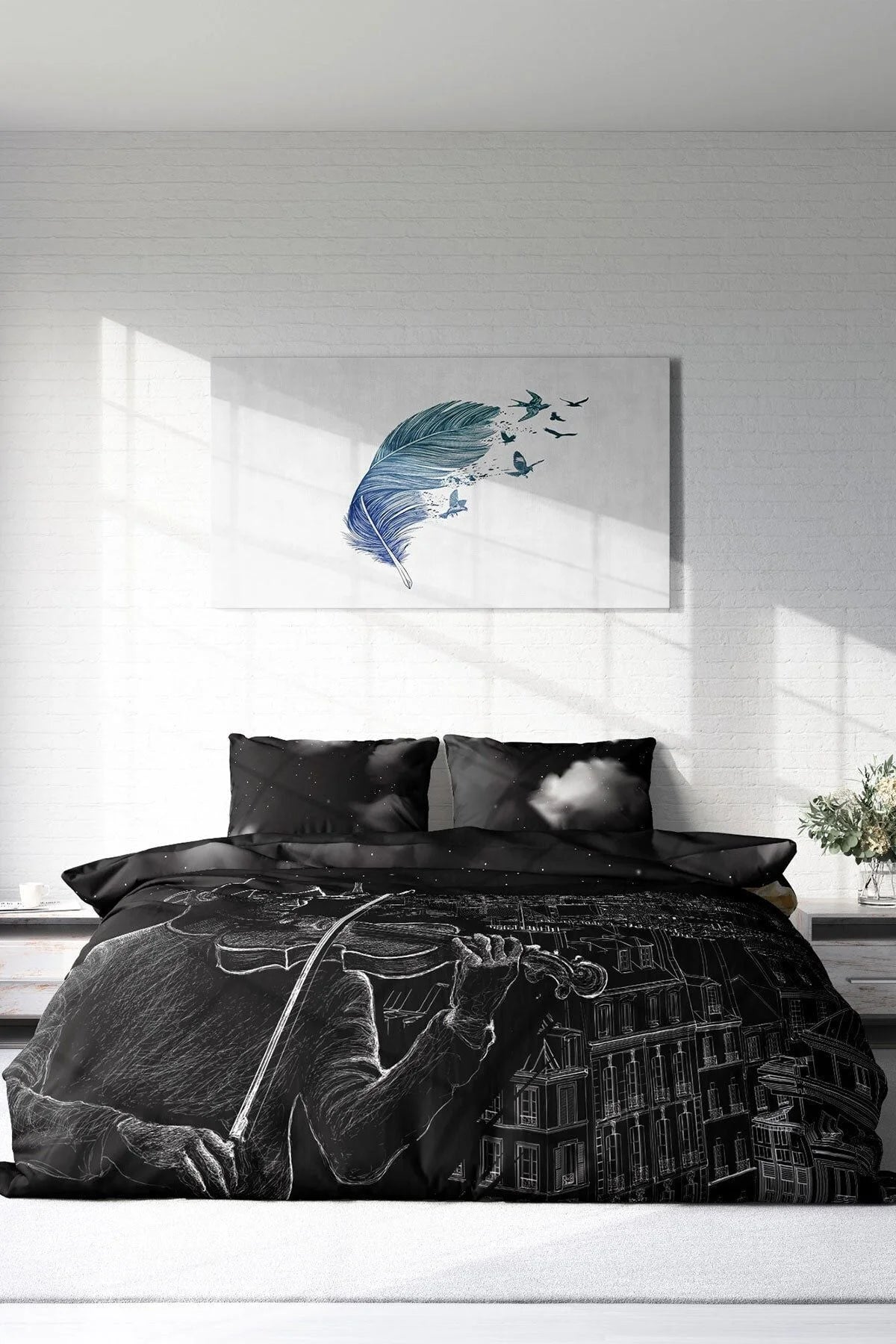 Night City 3D Pamuk Saten Çift Kişilik Nevresim Takımı