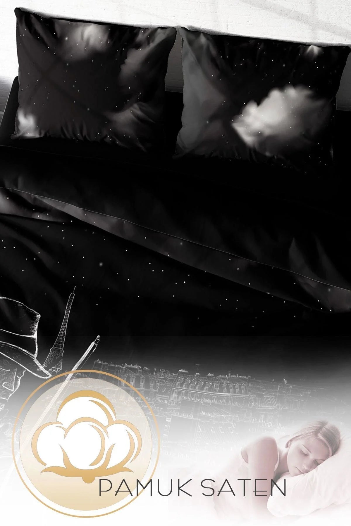 Night City 3D Pamuk Saten Çift Kişilik Nevresim Takımı