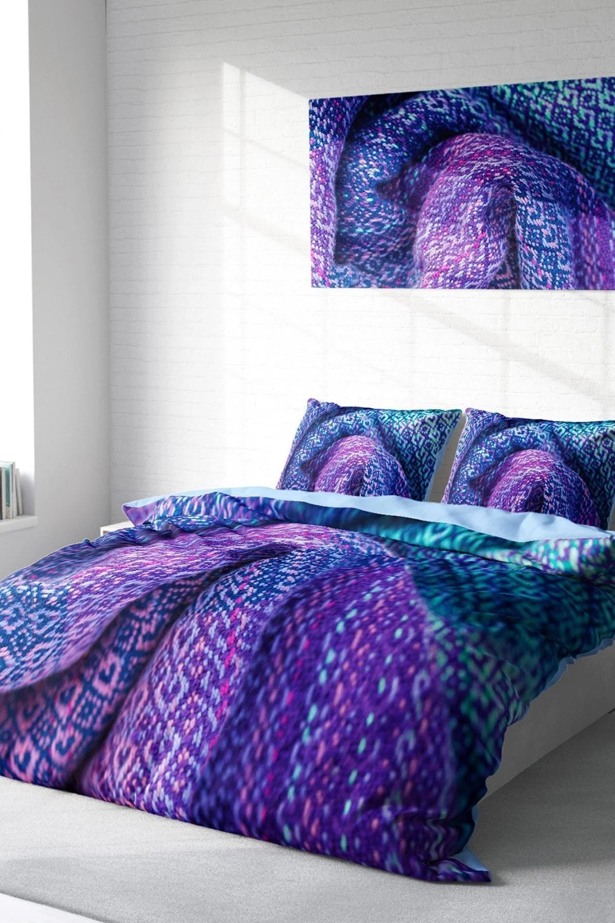 Örgü 3 3D Pamuk Saten Çift Kişilik Nevresim Takımı