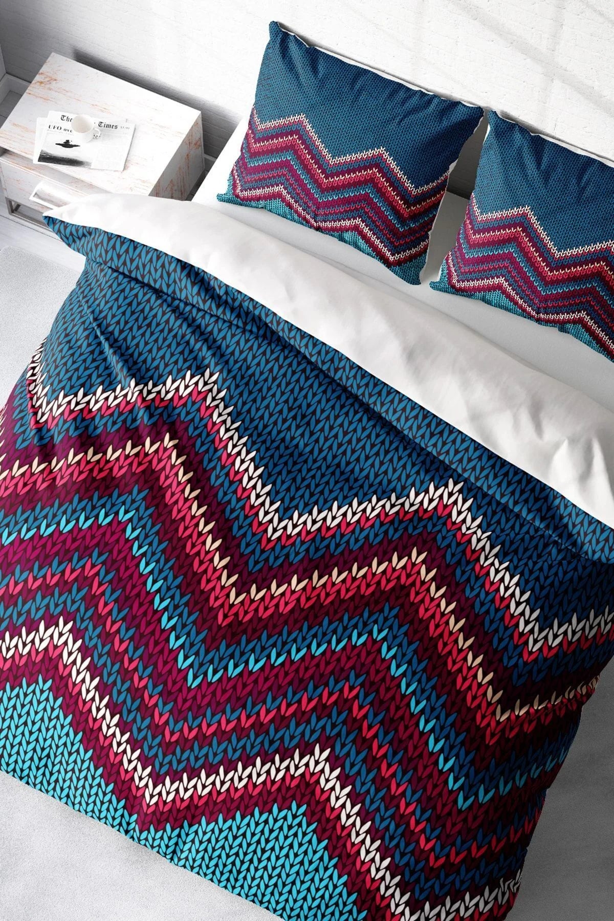 Örgü 3D Pamuk Saten Çift Kişilik Nevresim Takımı